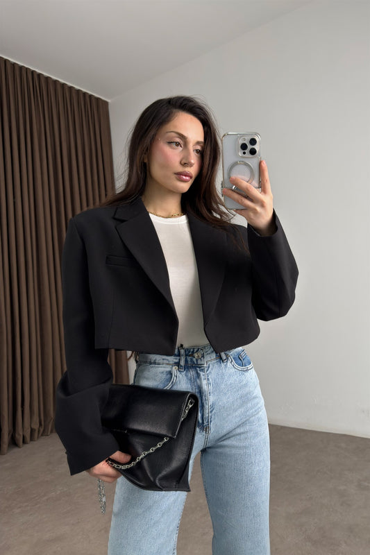 Premium Kısa Siyah Blazer Ceket