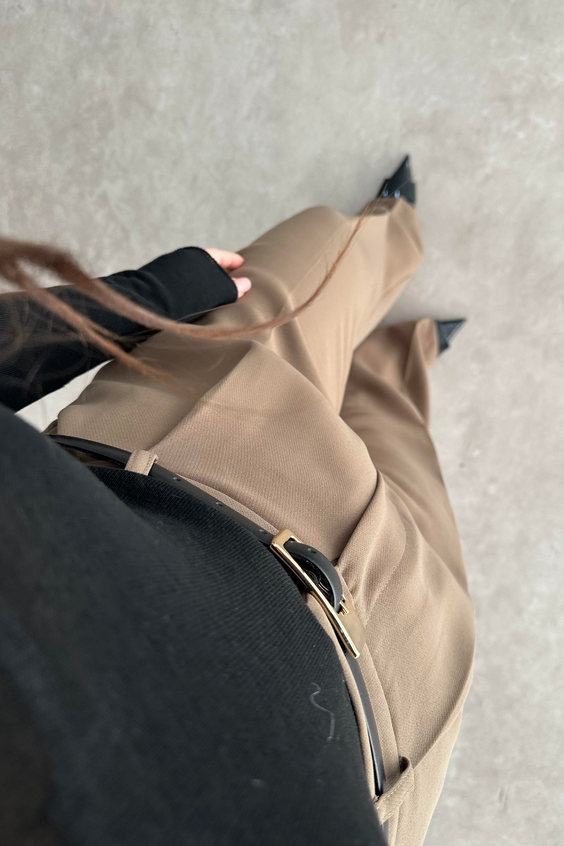 Premium Krep Kumaş Pensli Palazzo Pantolon Kahve