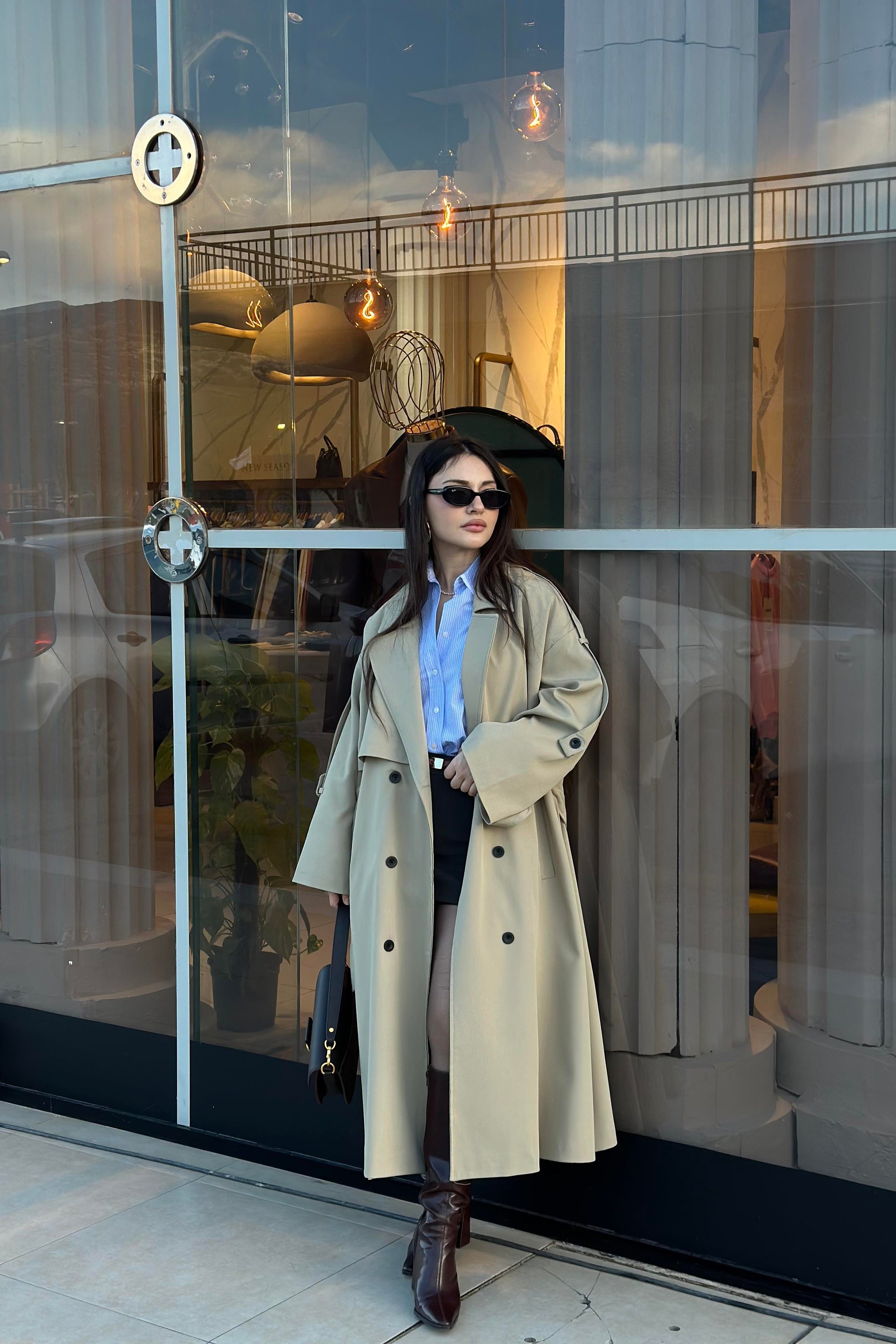 Premium Kuşaklı Çağla Trençkot