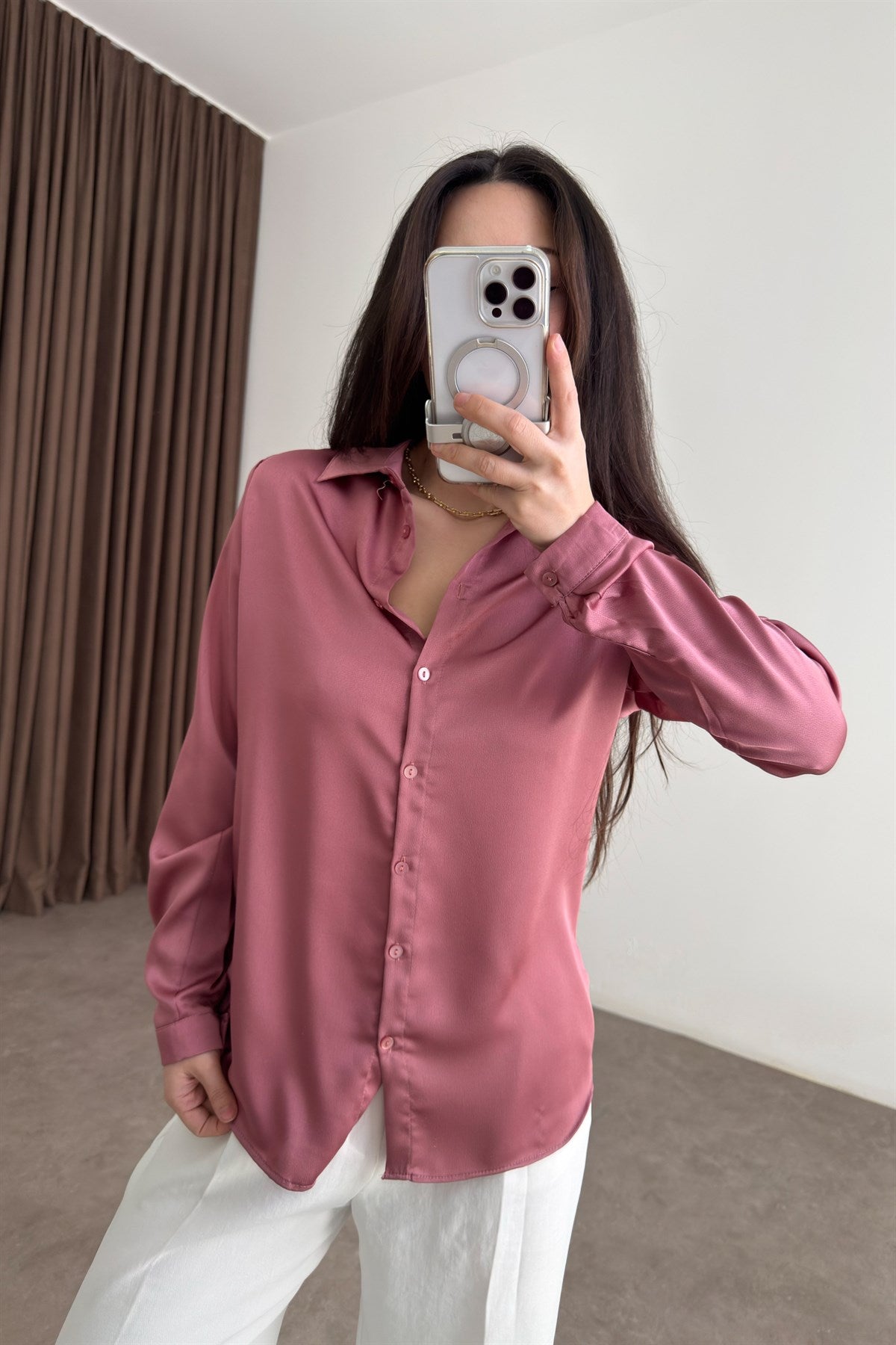 Premium Marsilya Gül Kurusu Saten Gömlek