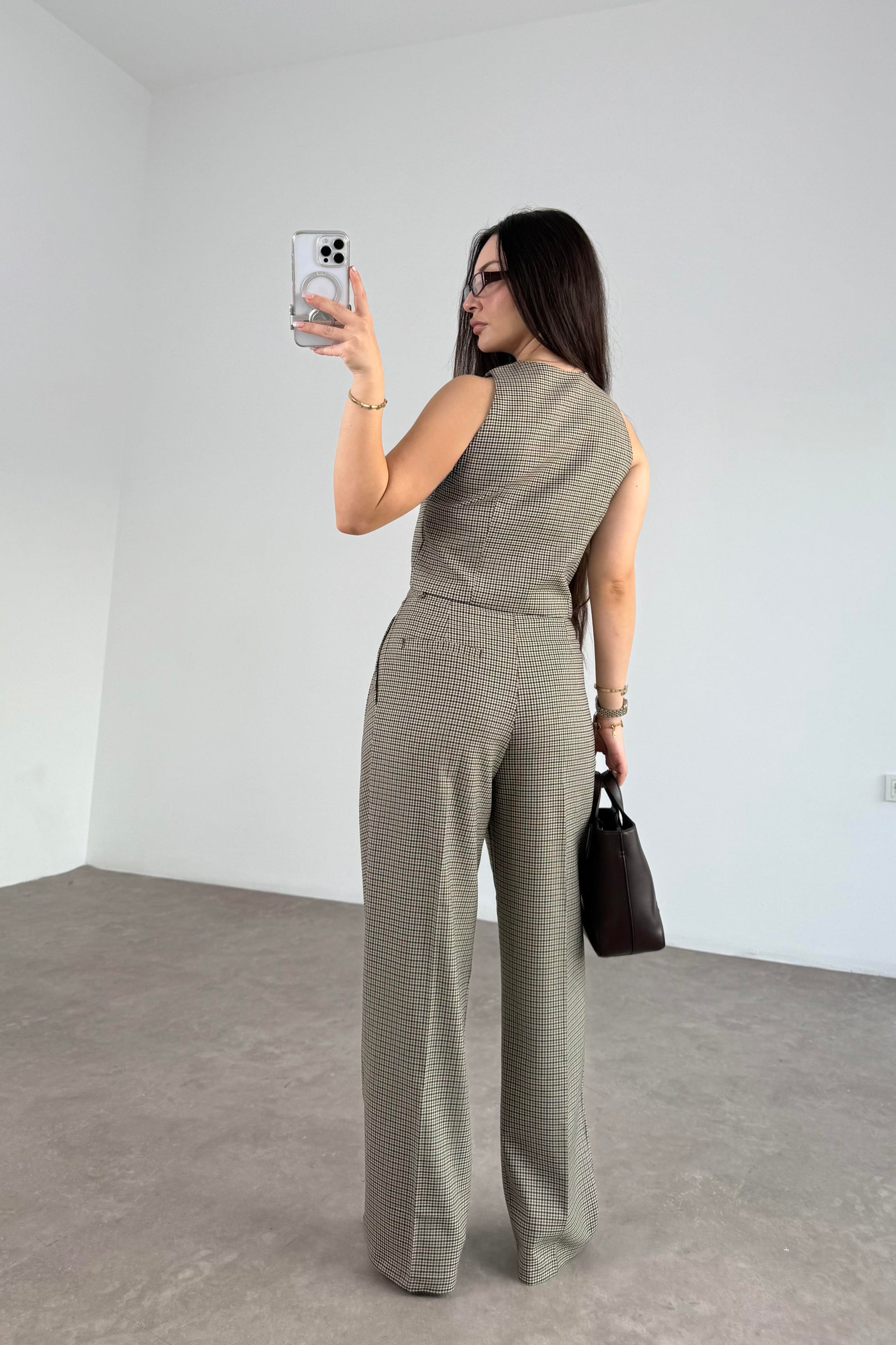 Premium Mini Kareli Yelek Pantolon Takım