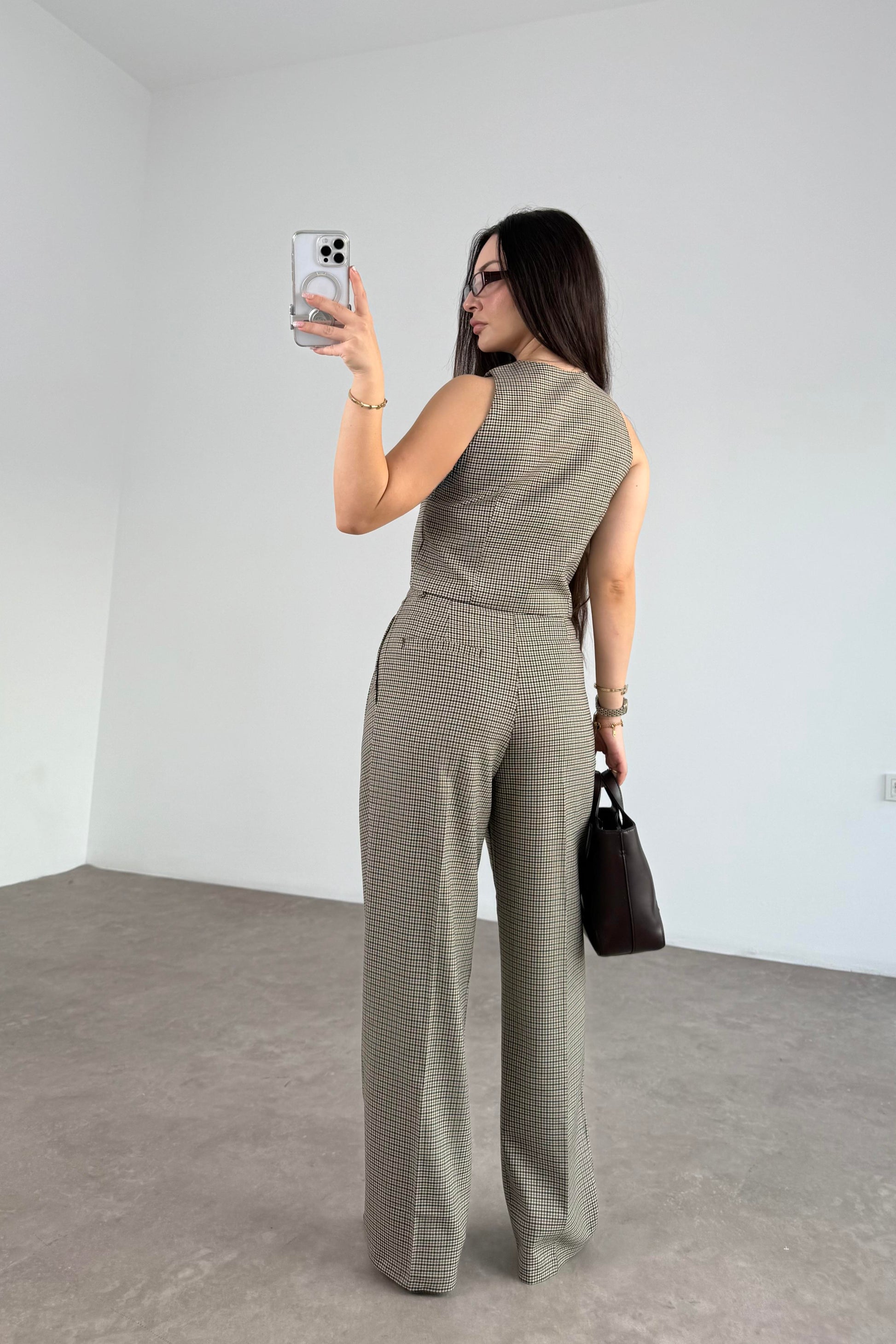Premium Mini Kareli Yelek Pantolon Takım