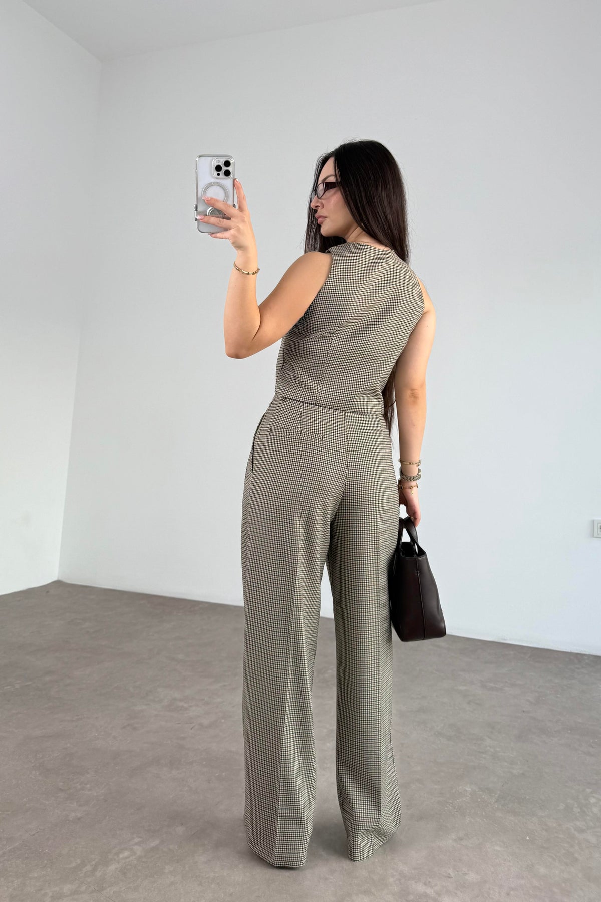 Premium Mini Kareli Yelek Pantolon Takım
