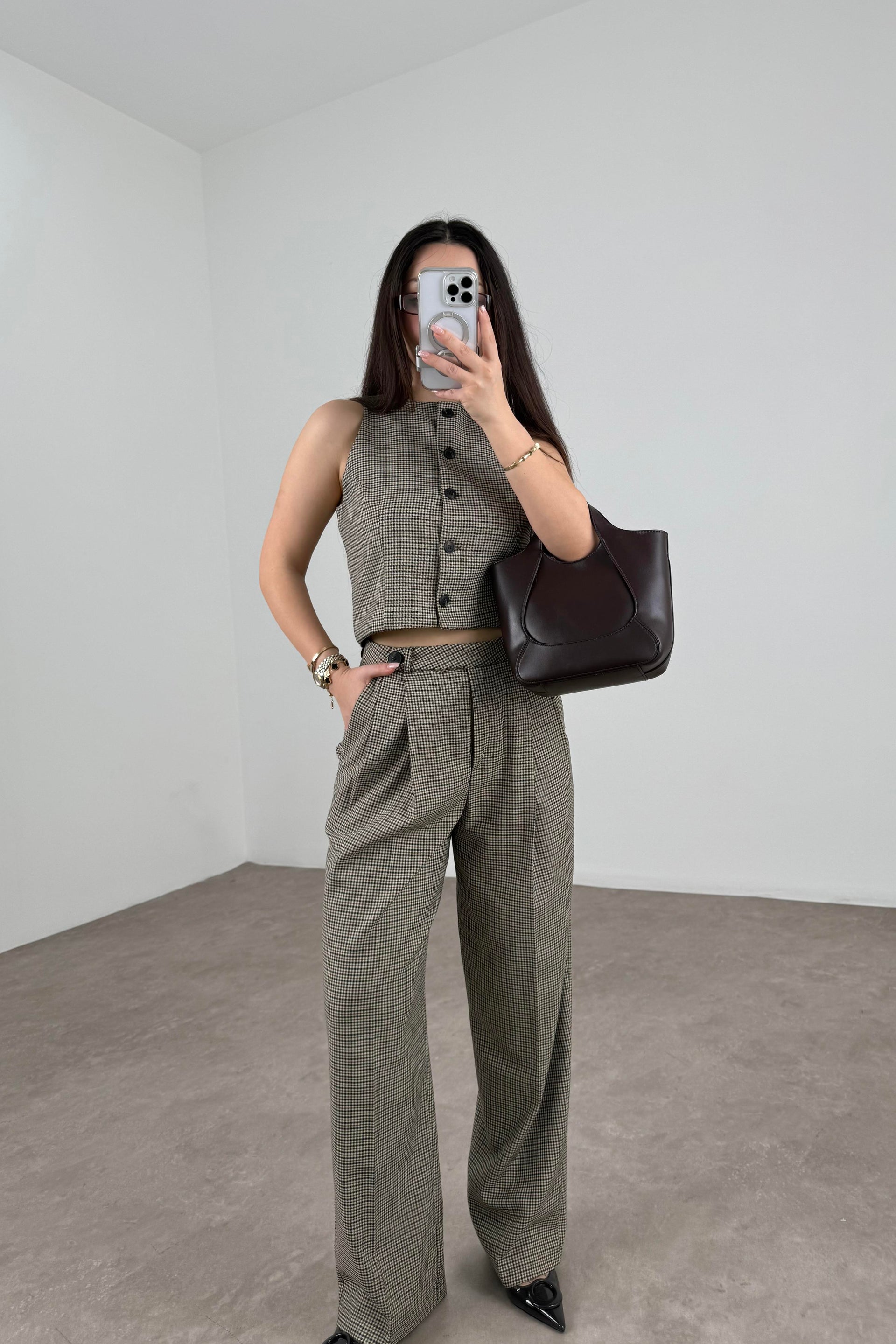 Premium Mini Kareli Yelek Pantolon Takım