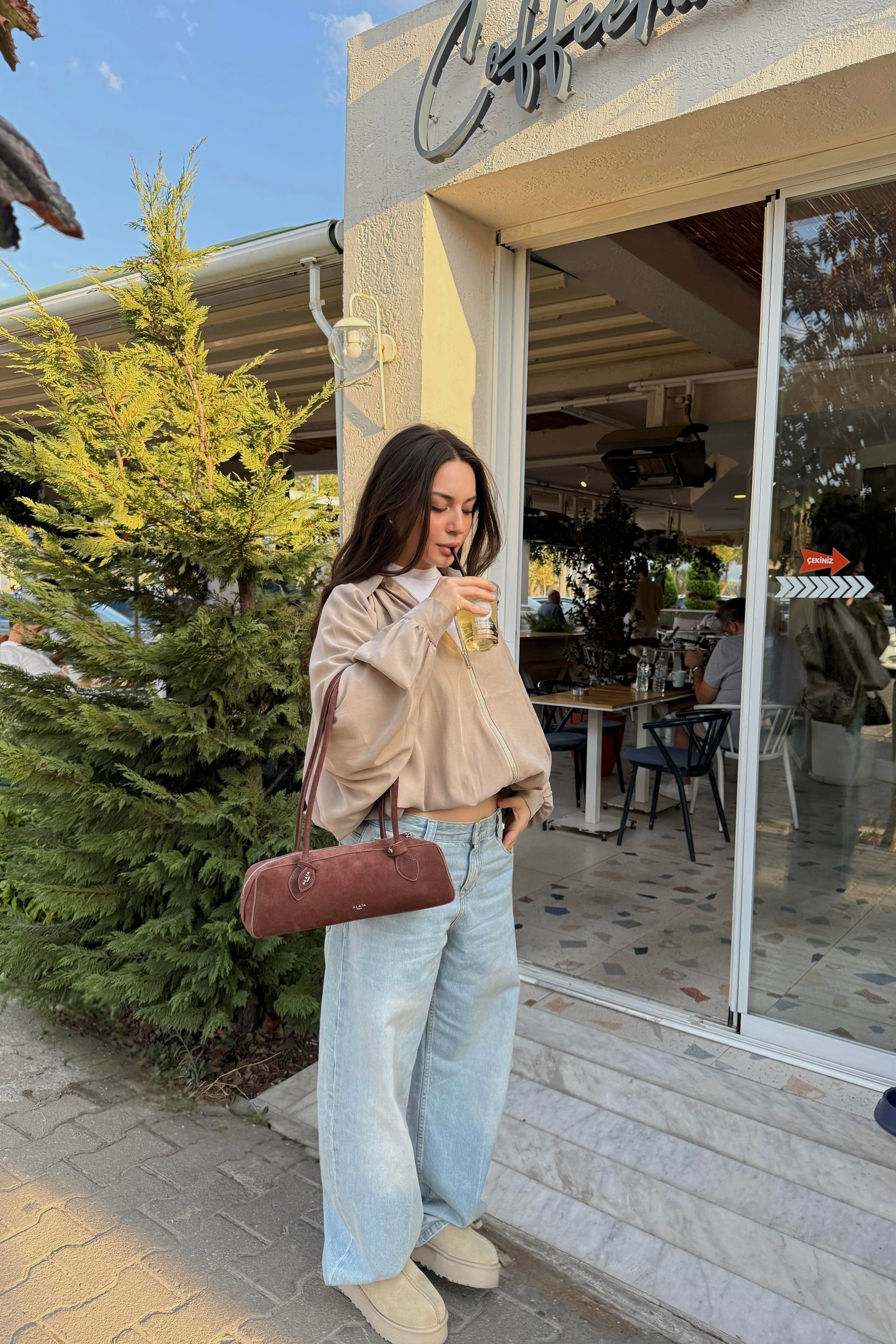 Premium Modal Yakalı Dökümlü Bomber Ceket