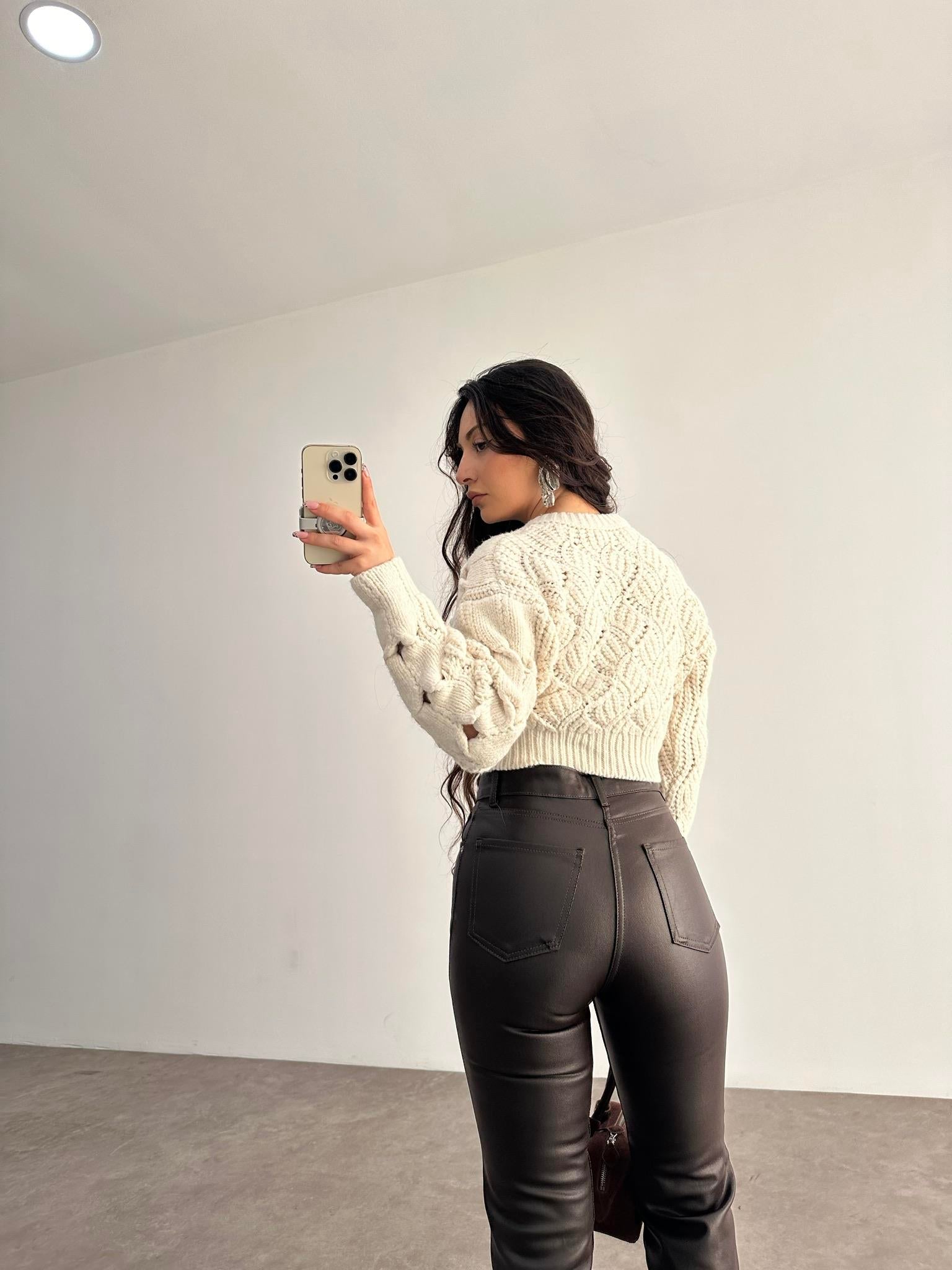 Premium Mumlu Boyfit Jean Acı Kahve