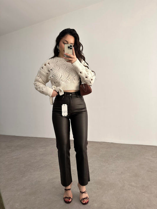 Premium Mumlu Boyfit Jean Acı Kahve