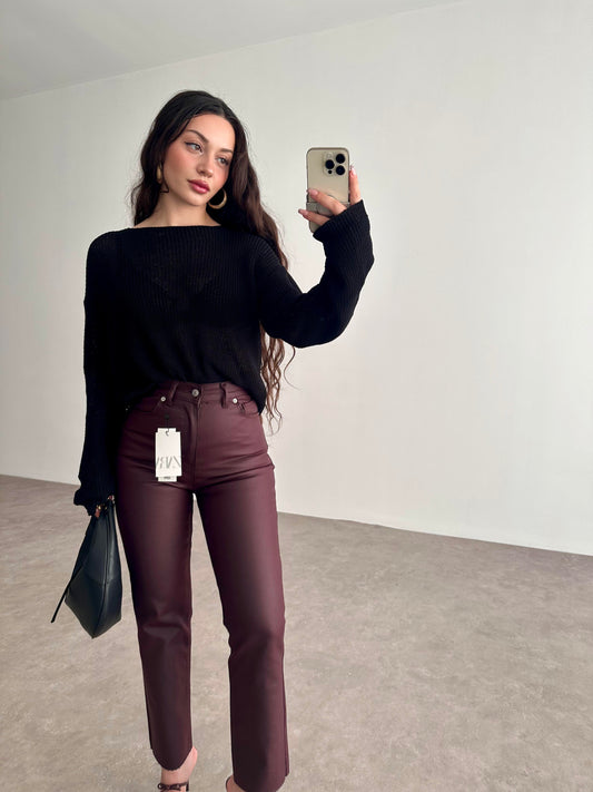 Premium Mumlu Boyfit Jean Koyu Bordo