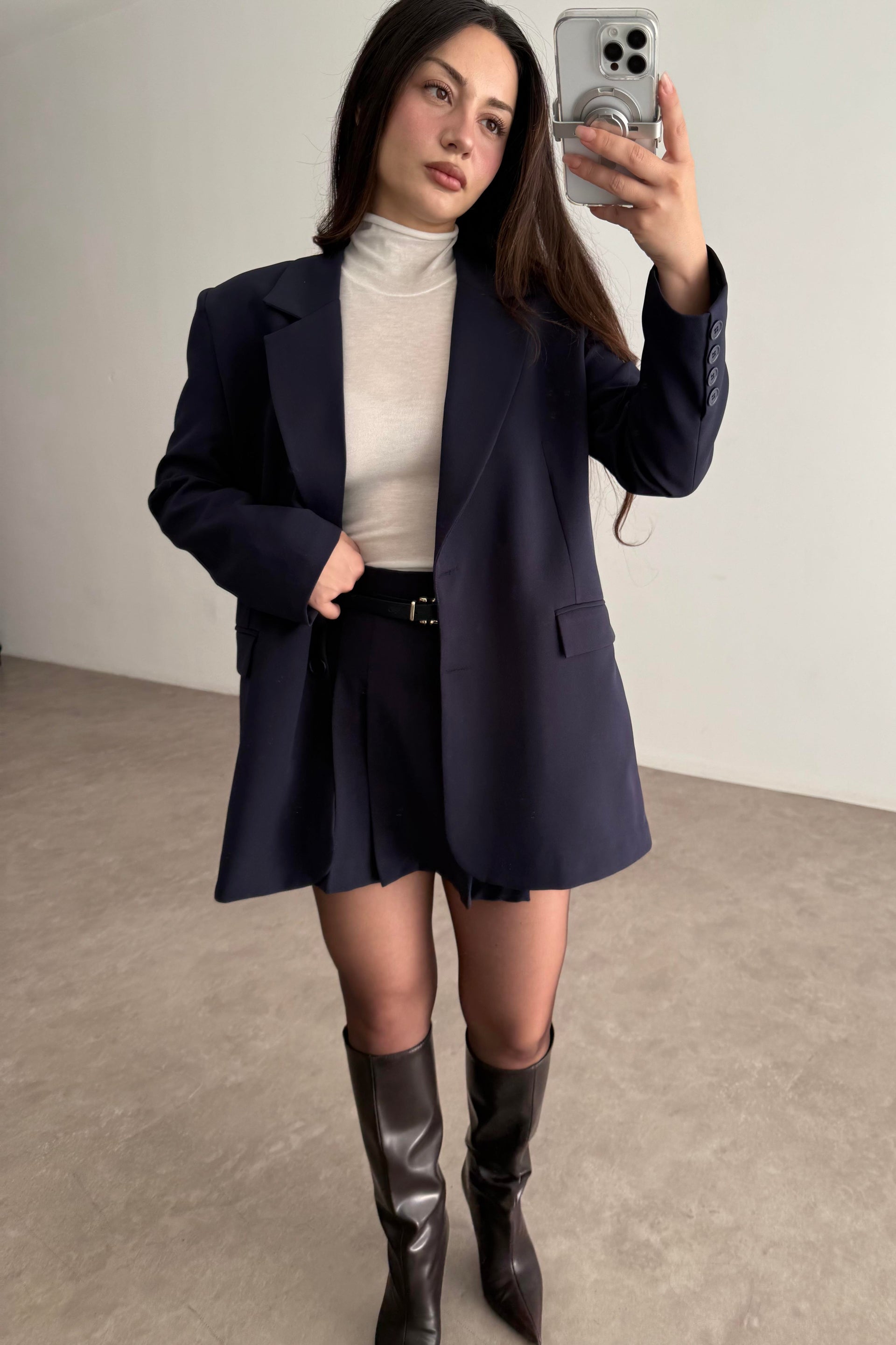 Premium Oversize Blazer Lacivert Etek Takım