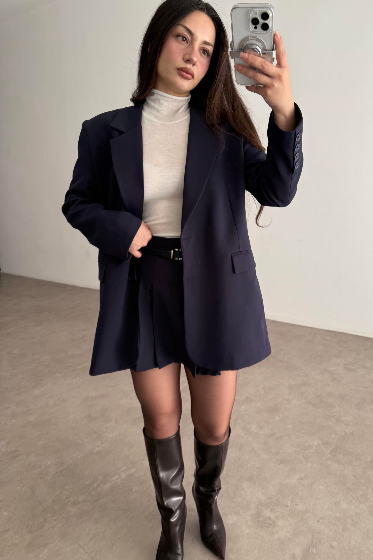 Premium Oversize Blazer Lacivert Etek Takım
