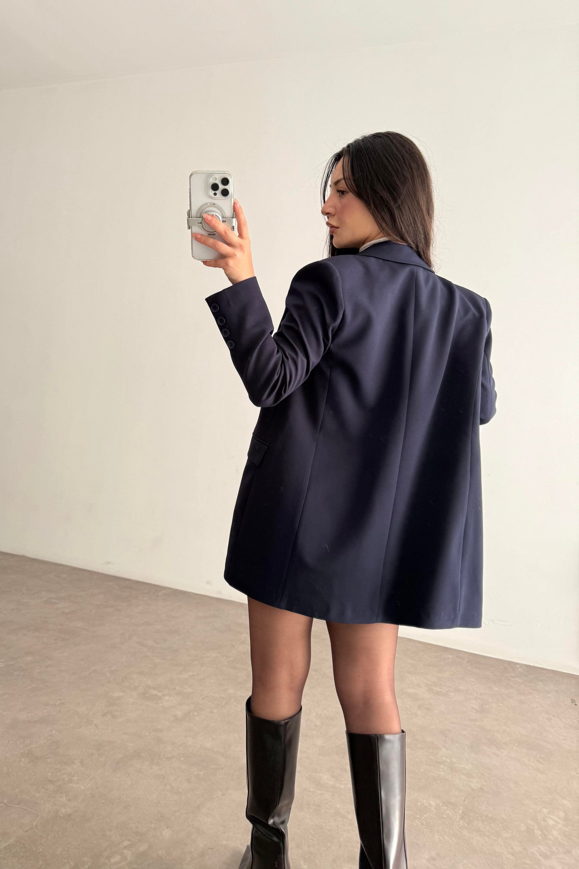 Premium Oversize Blazer Lacivert Etek Takım