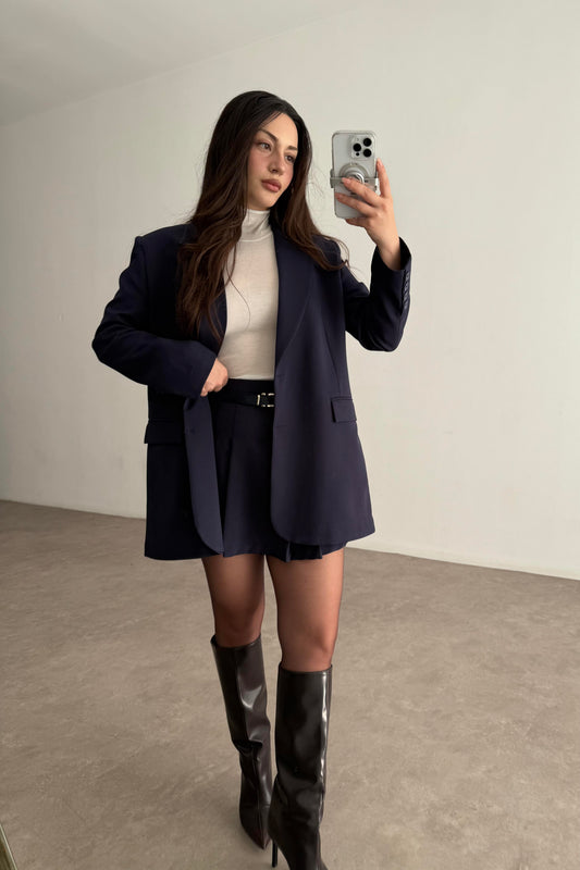 Premium Oversize Blazer Lacivert Etek Takım