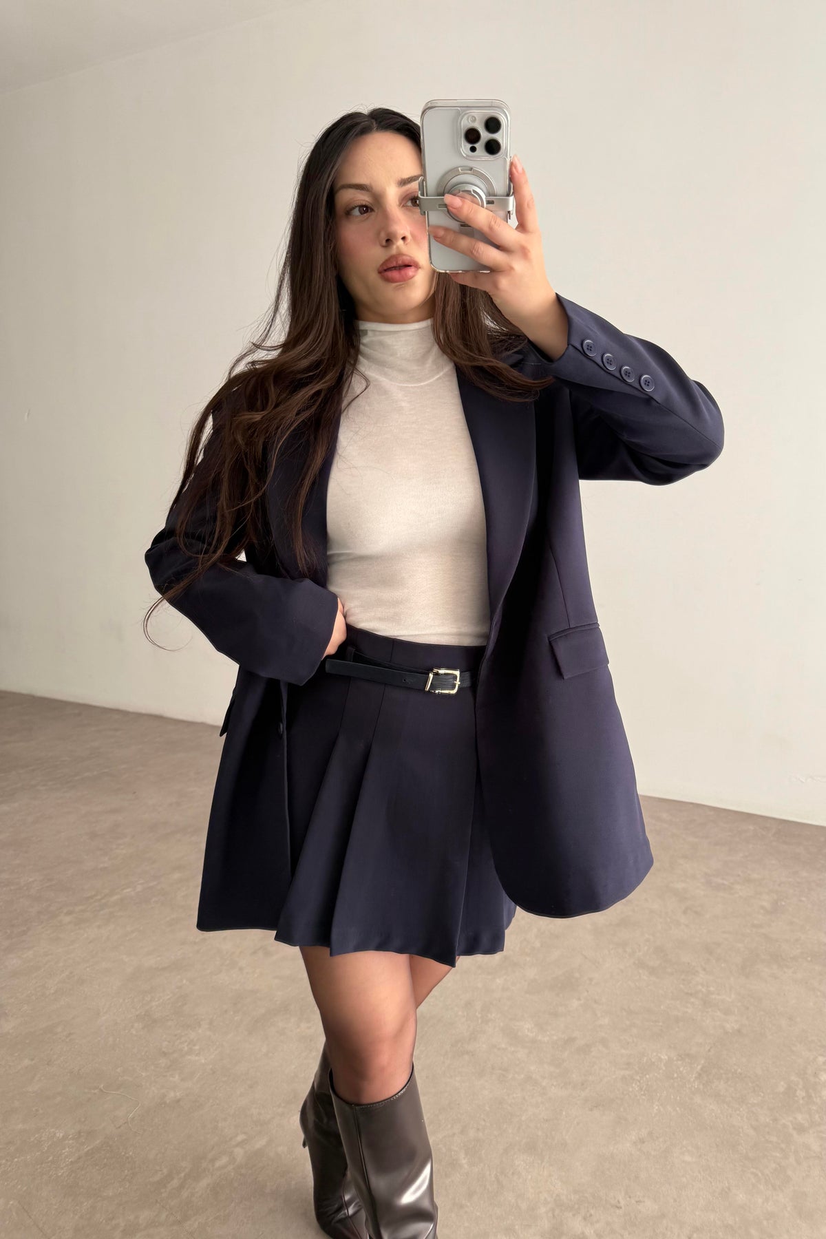 Premium Oversize Blazer Lacivert Etek Takım