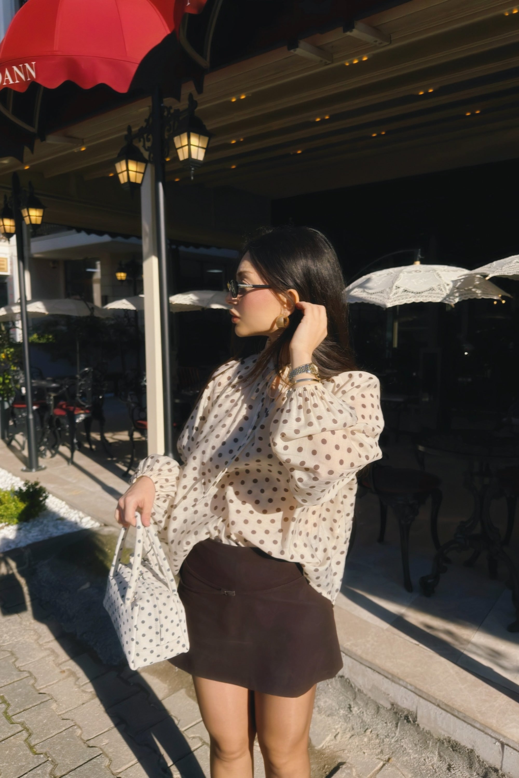 Premium Pamuk Bağlamalı Yaka Puantiyeli Bej Gömlek