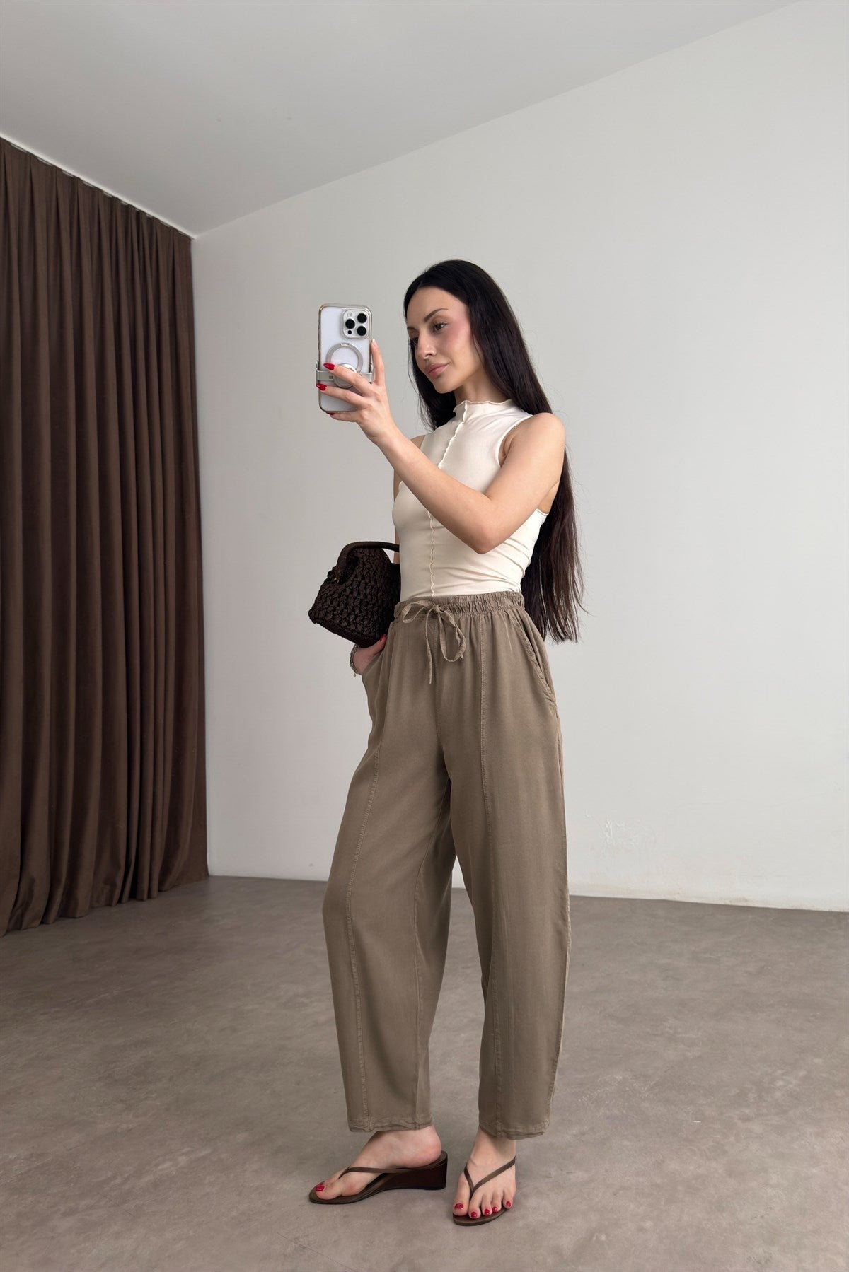 Premium Pamuk Tensel Khaki Şalvar Pantolon