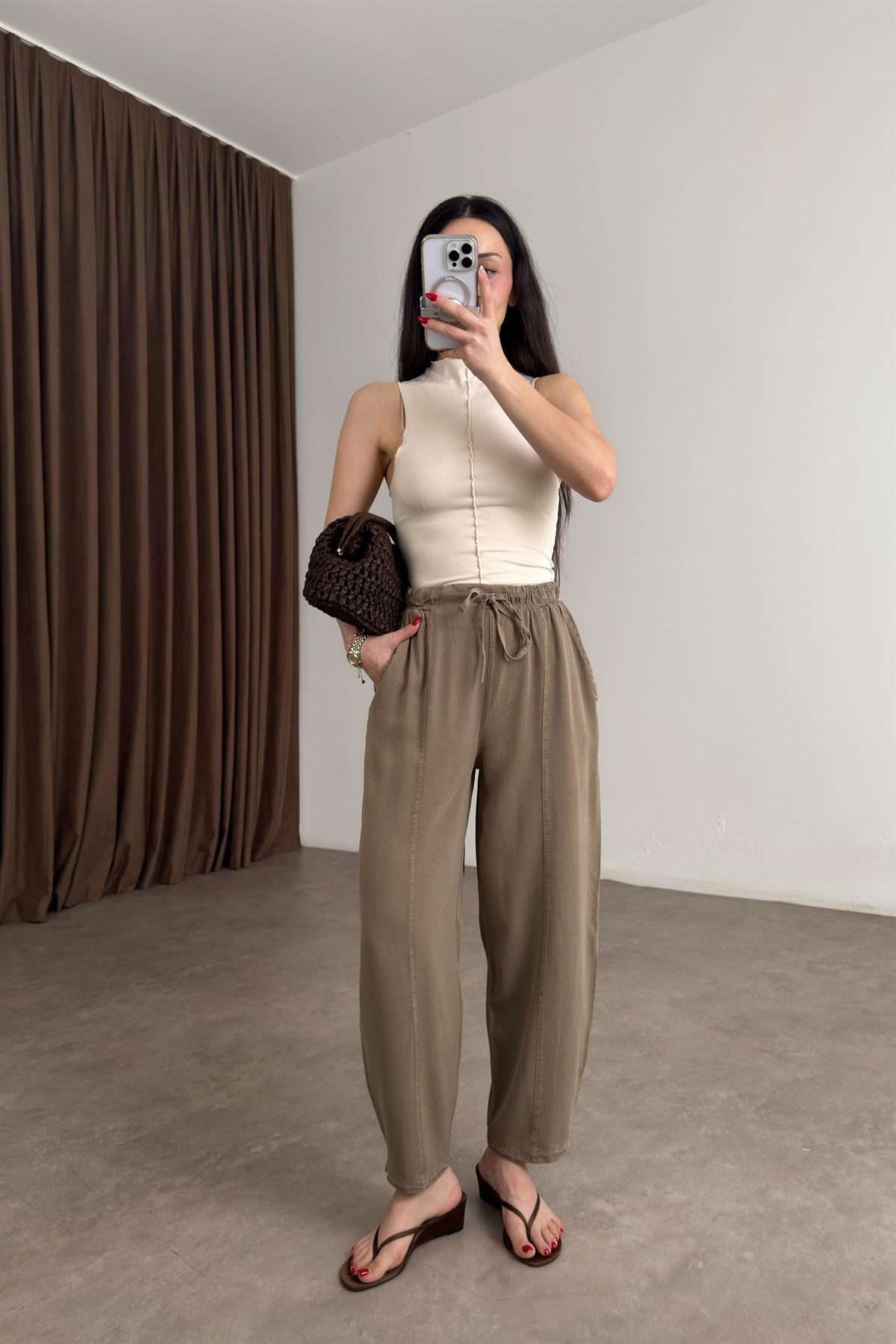 Premium Pamuk Tensel Khaki Şalvar Pantolon