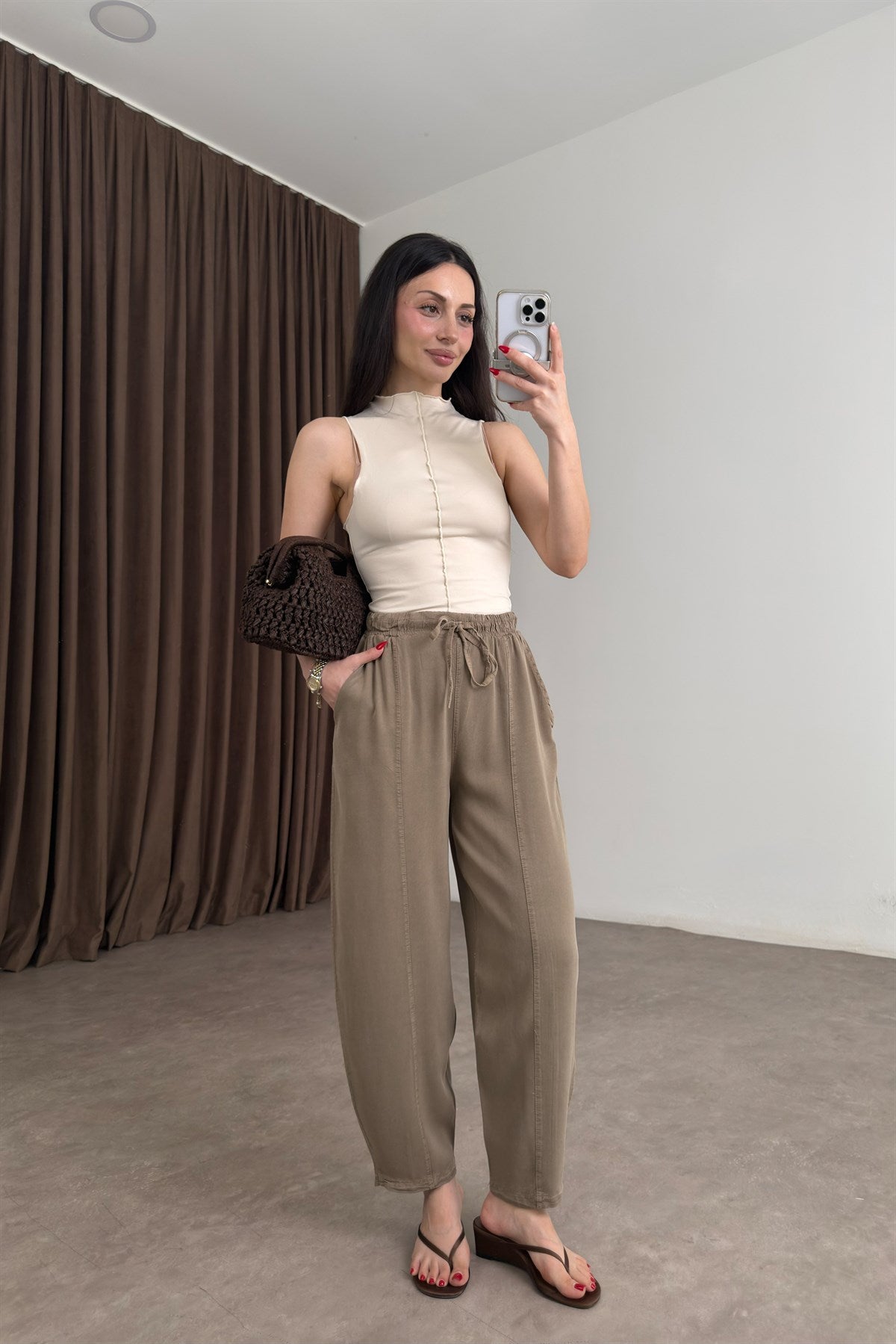 Premium Pamuk Tensel Khaki Şalvar Pantolon