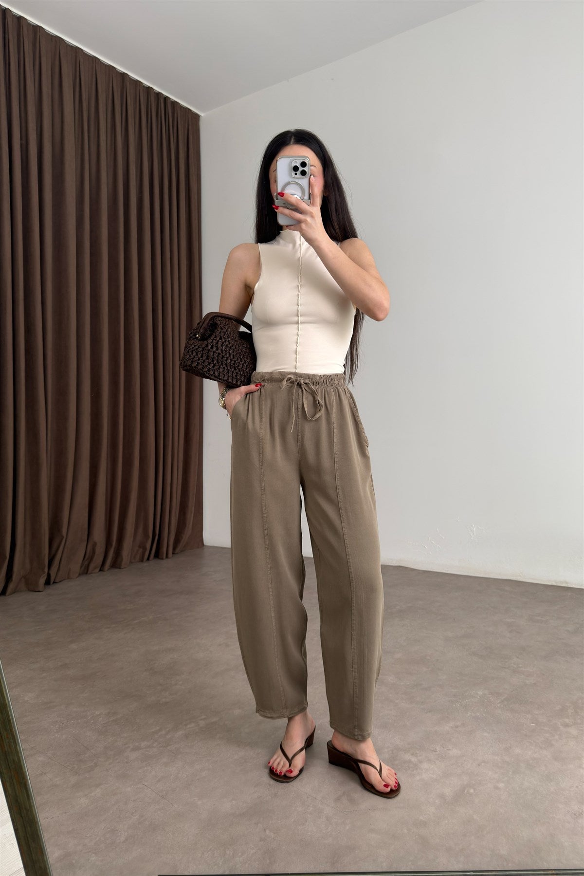 Premium Pamuk Tensel Khaki Şalvar Pantolon