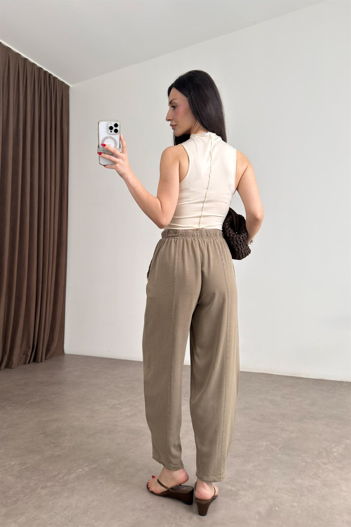 Premium Pamuk Tensel Khaki Şalvar Pantolon