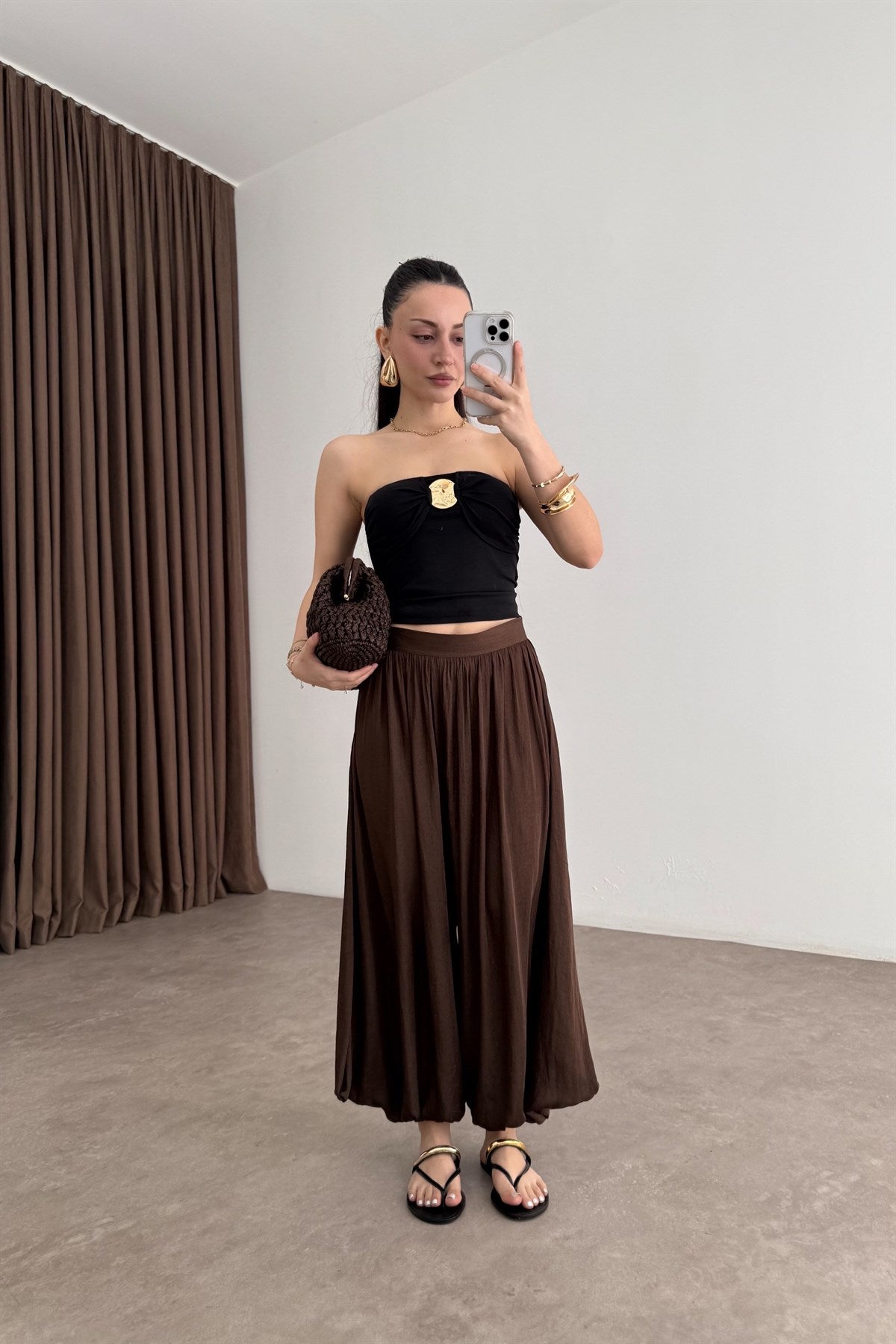 Premium Pilili Kahve Şalvar Pantolon