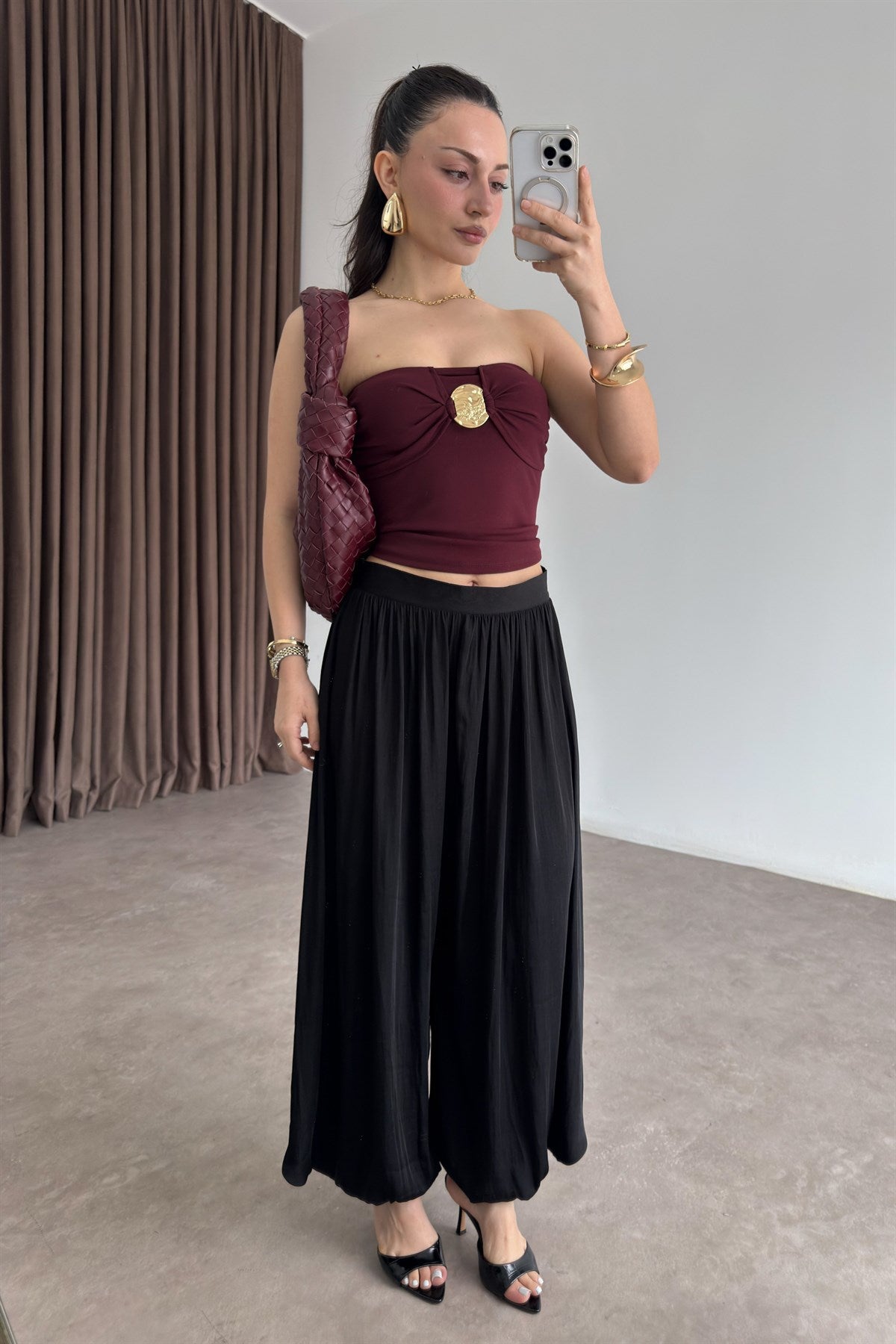 Premium Pilili Siyah Şalvar Pantolon