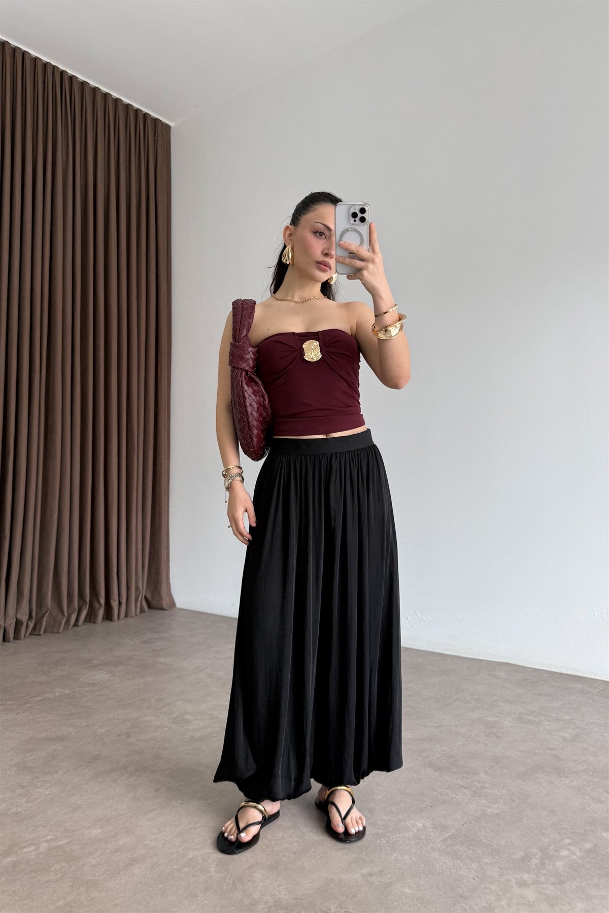 Premium Pilili Siyah Şalvar Pantolon