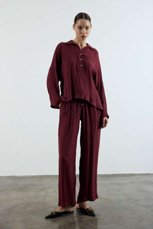 Premium Polo Yaka Pantolon Takım Bordo