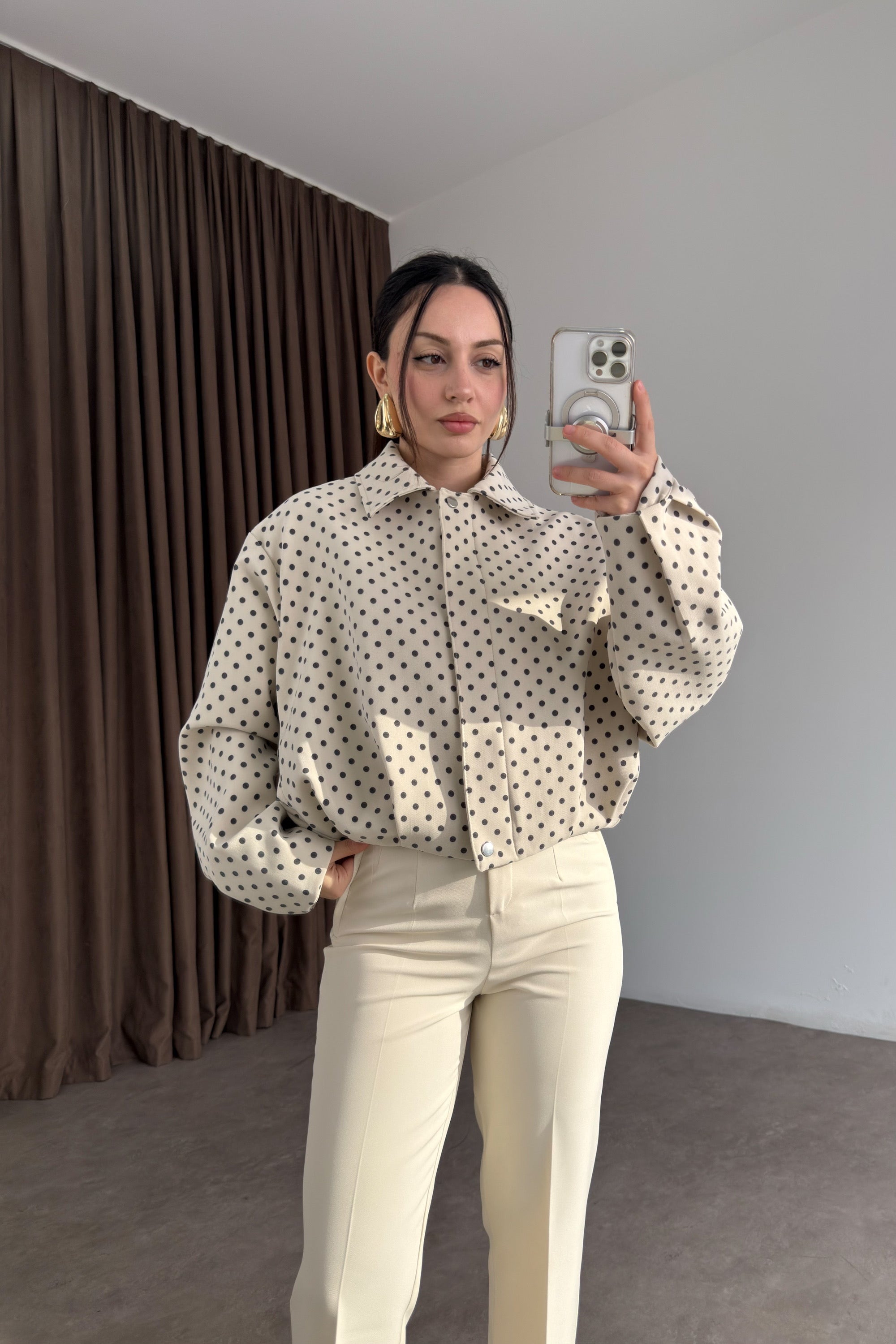 Premium Puantiyeli Bomber Ceket