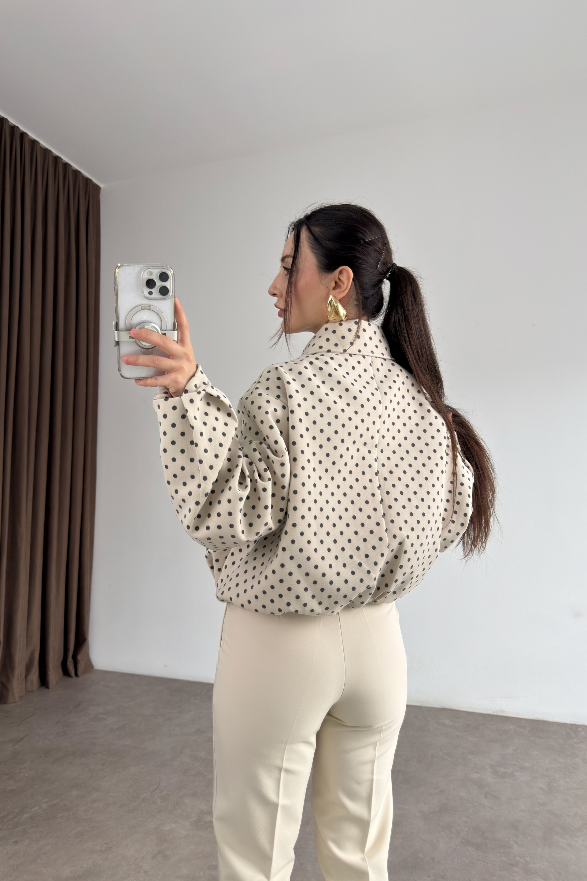 Premium Puantiyeli Bomber Ceket
