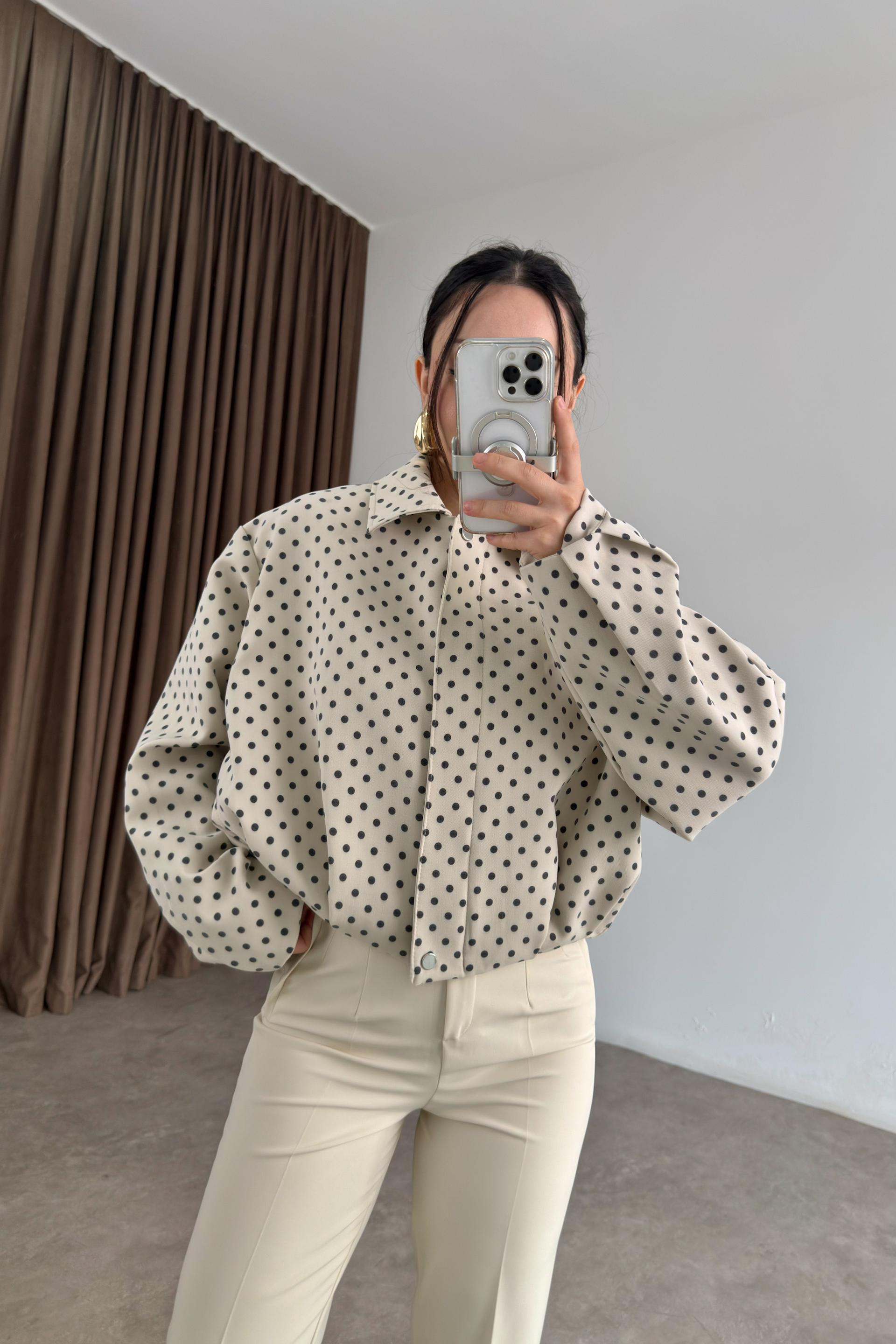 Premium Puantiyeli Bomber Ceket