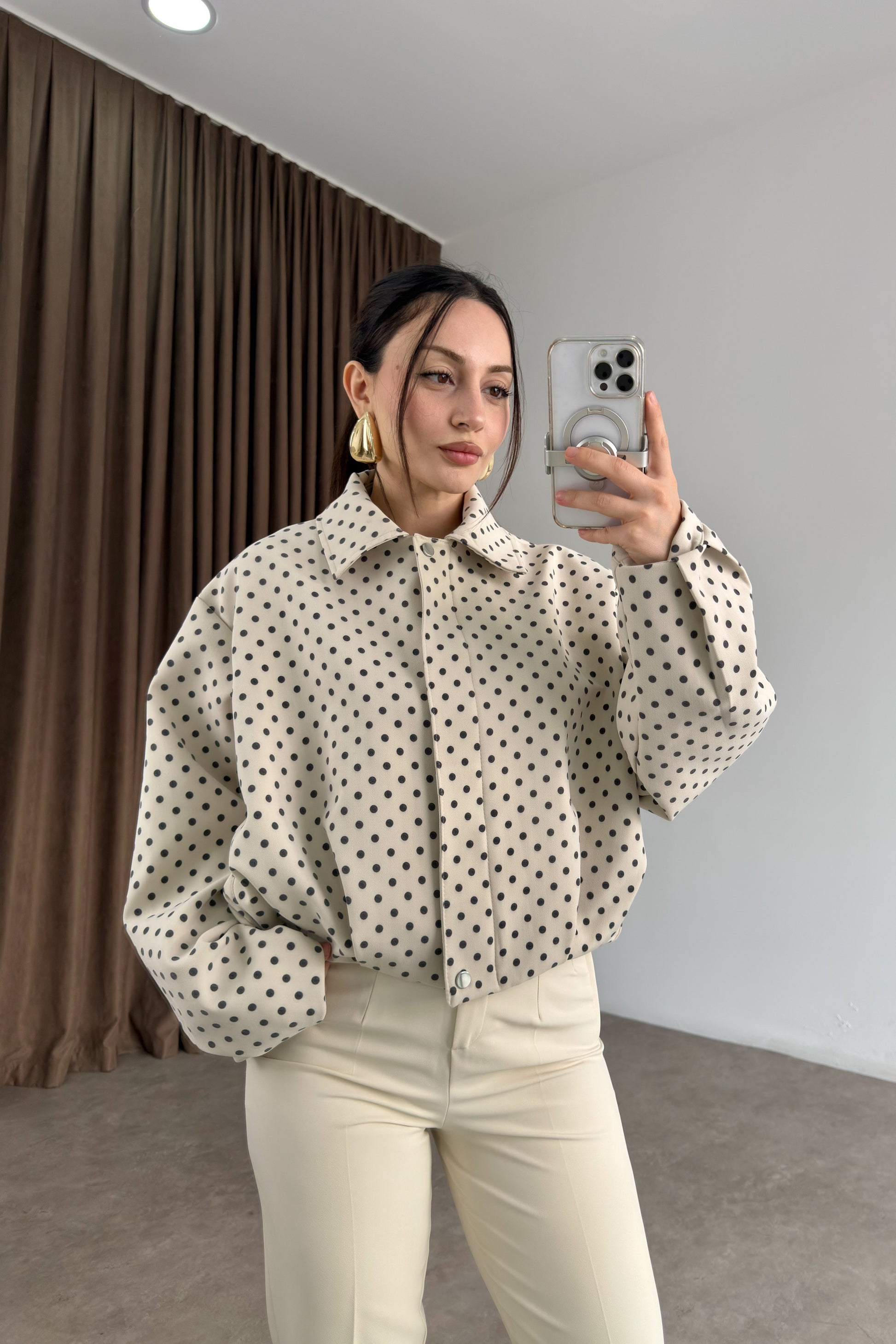 Premium Puantiyeli Bomber Ceket