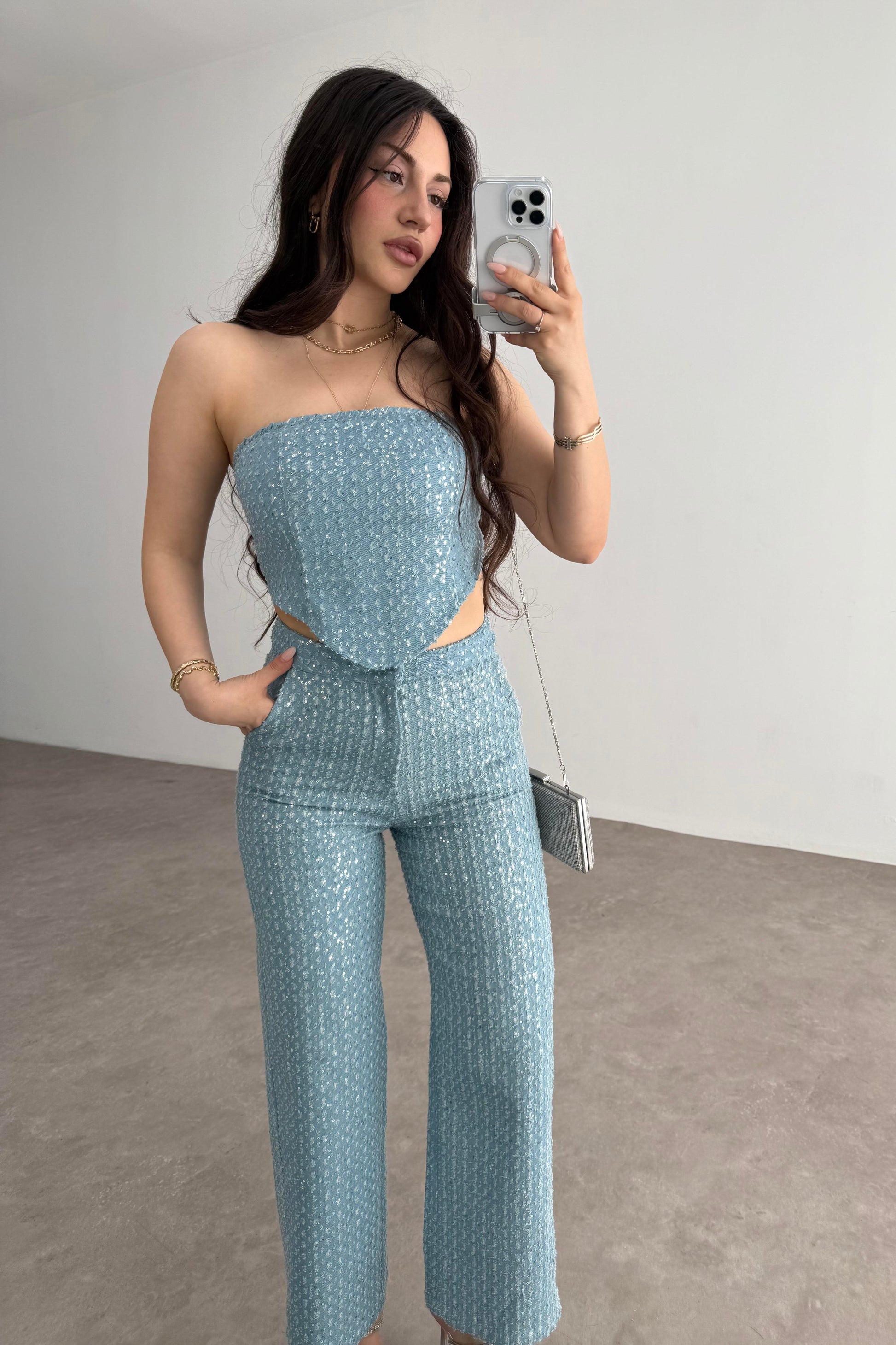 Premium Pullu Korse Pantolon Takım