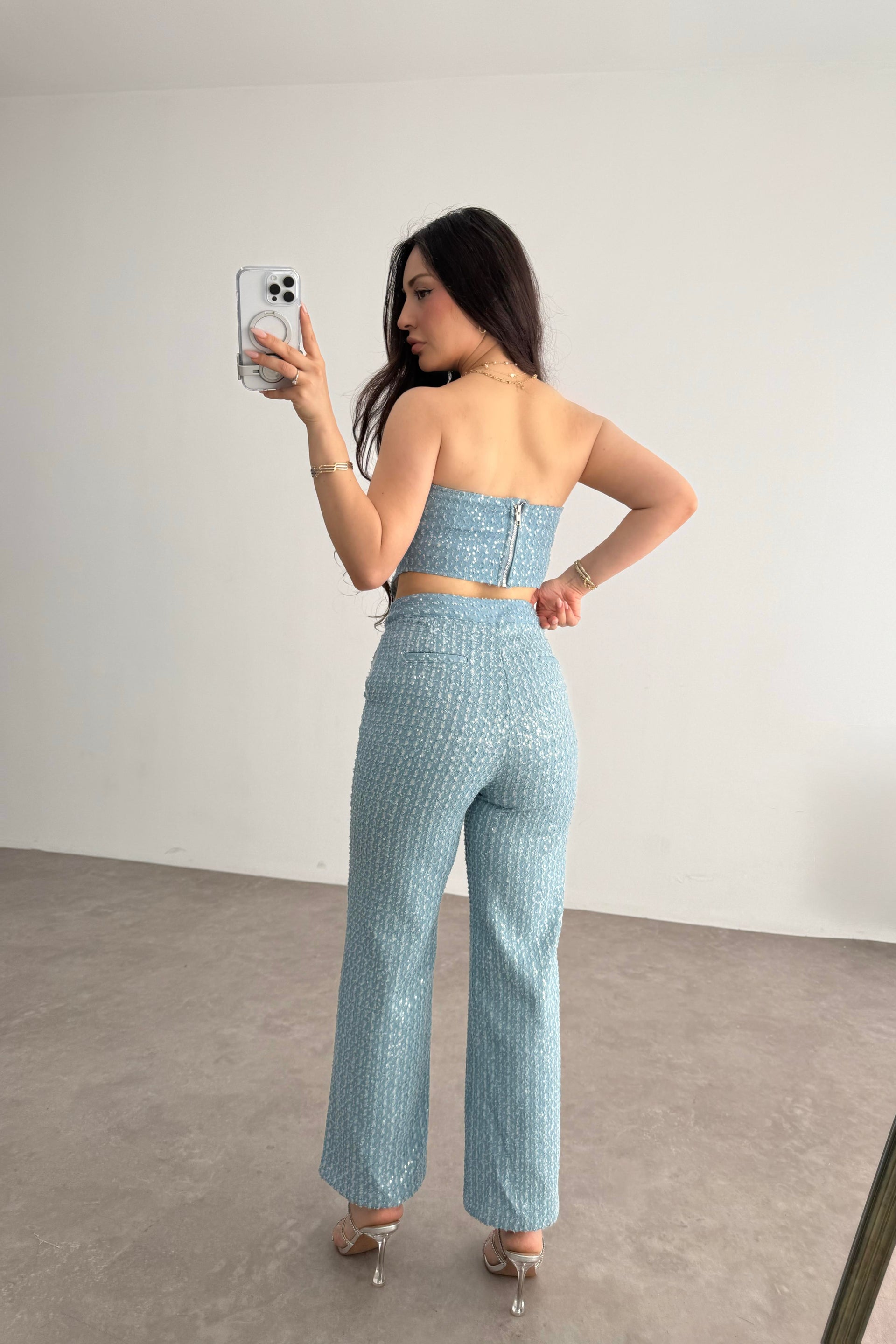 Premium Pullu Korse Pantolon Takım