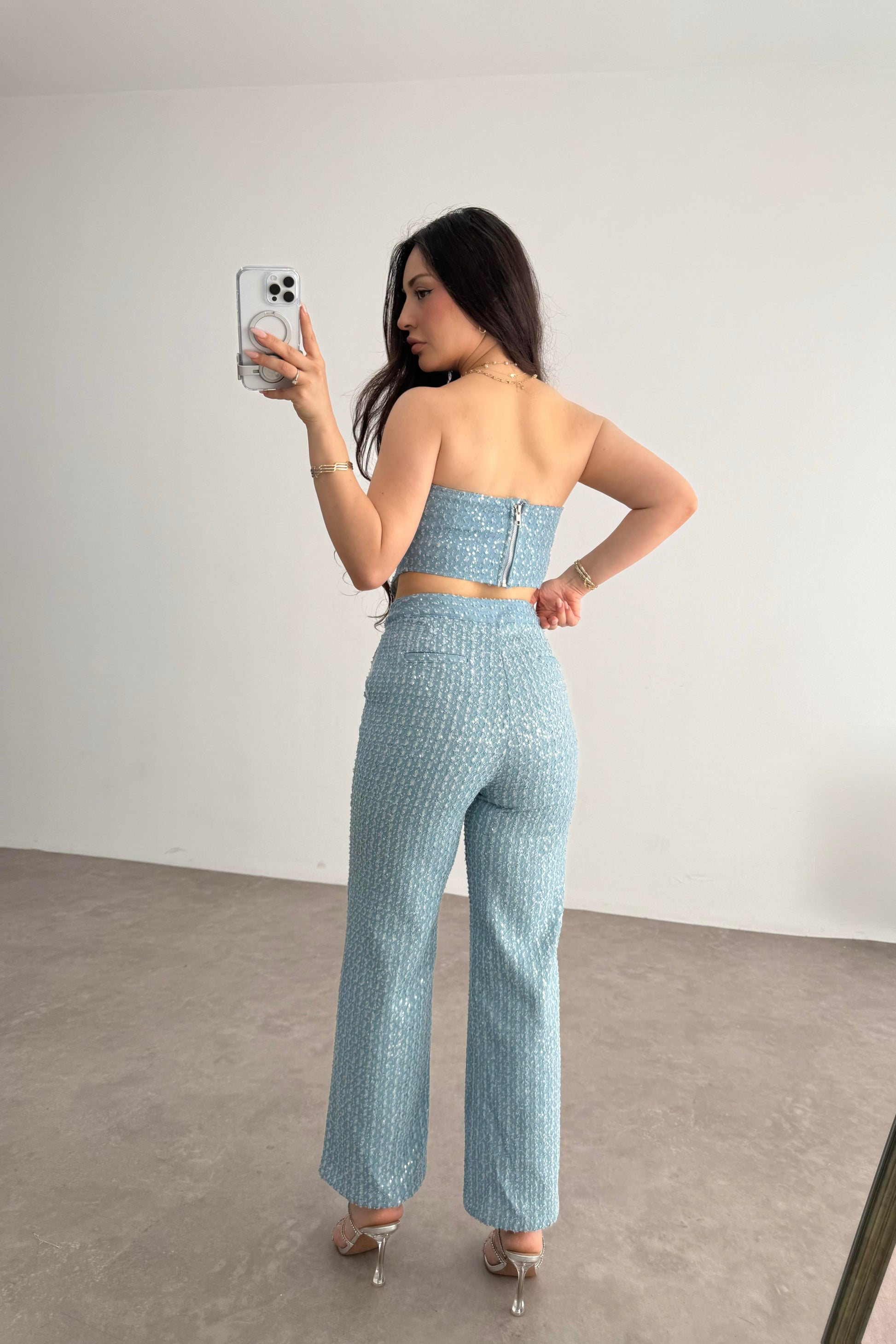 Premium Pullu Korse Pantolon Takım