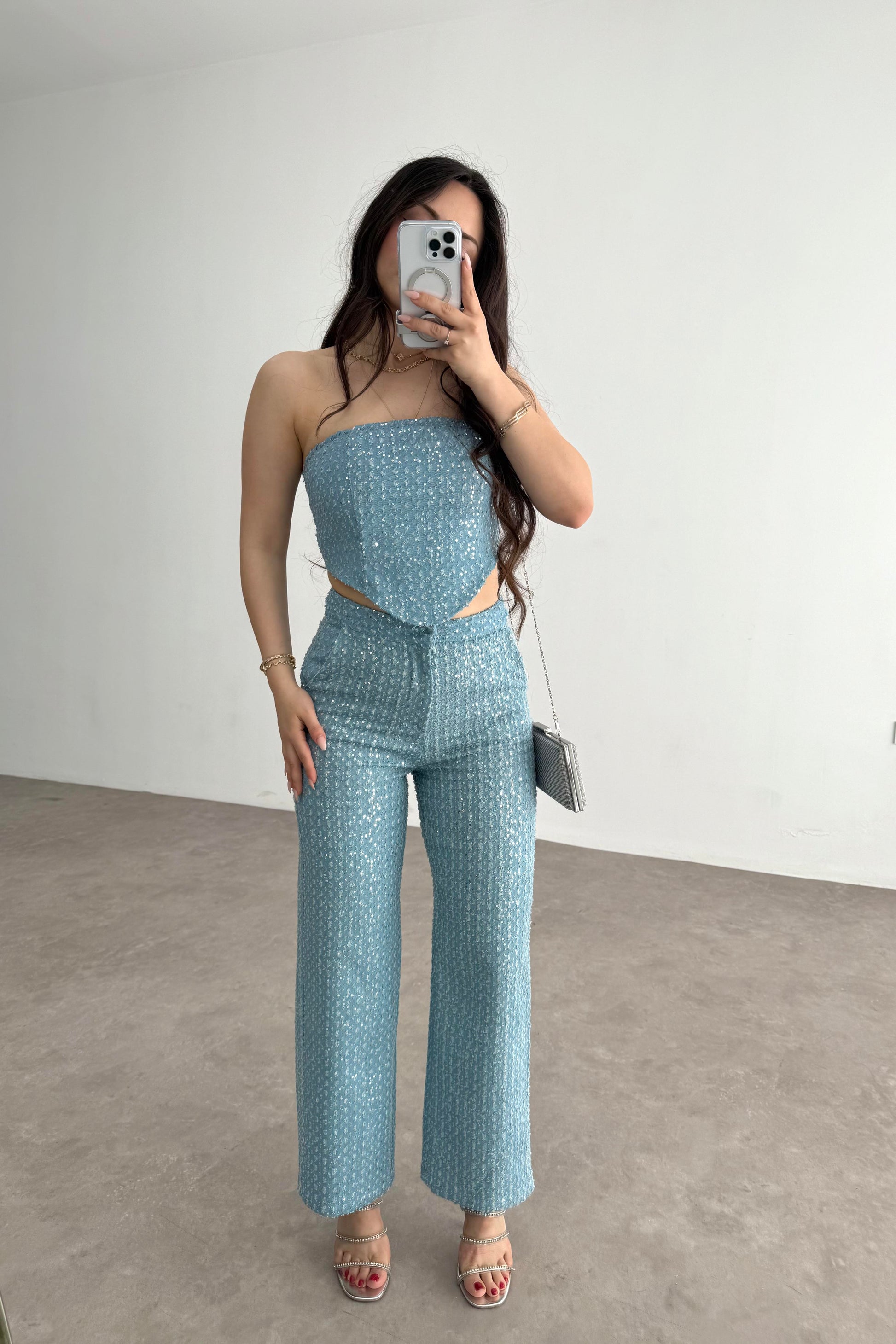 Premium Pullu Korse Pantolon Takım