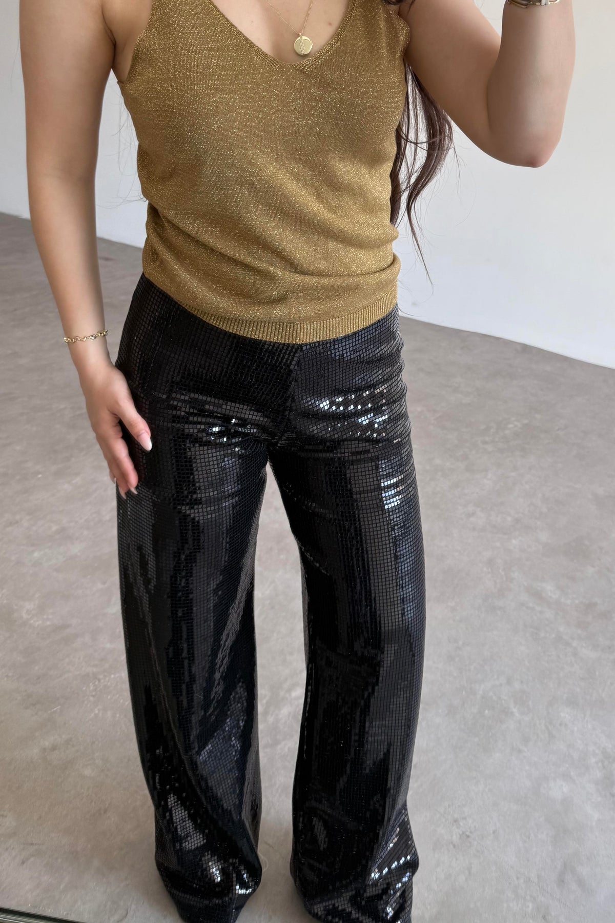 Premium Pullu Pantolon Siyah