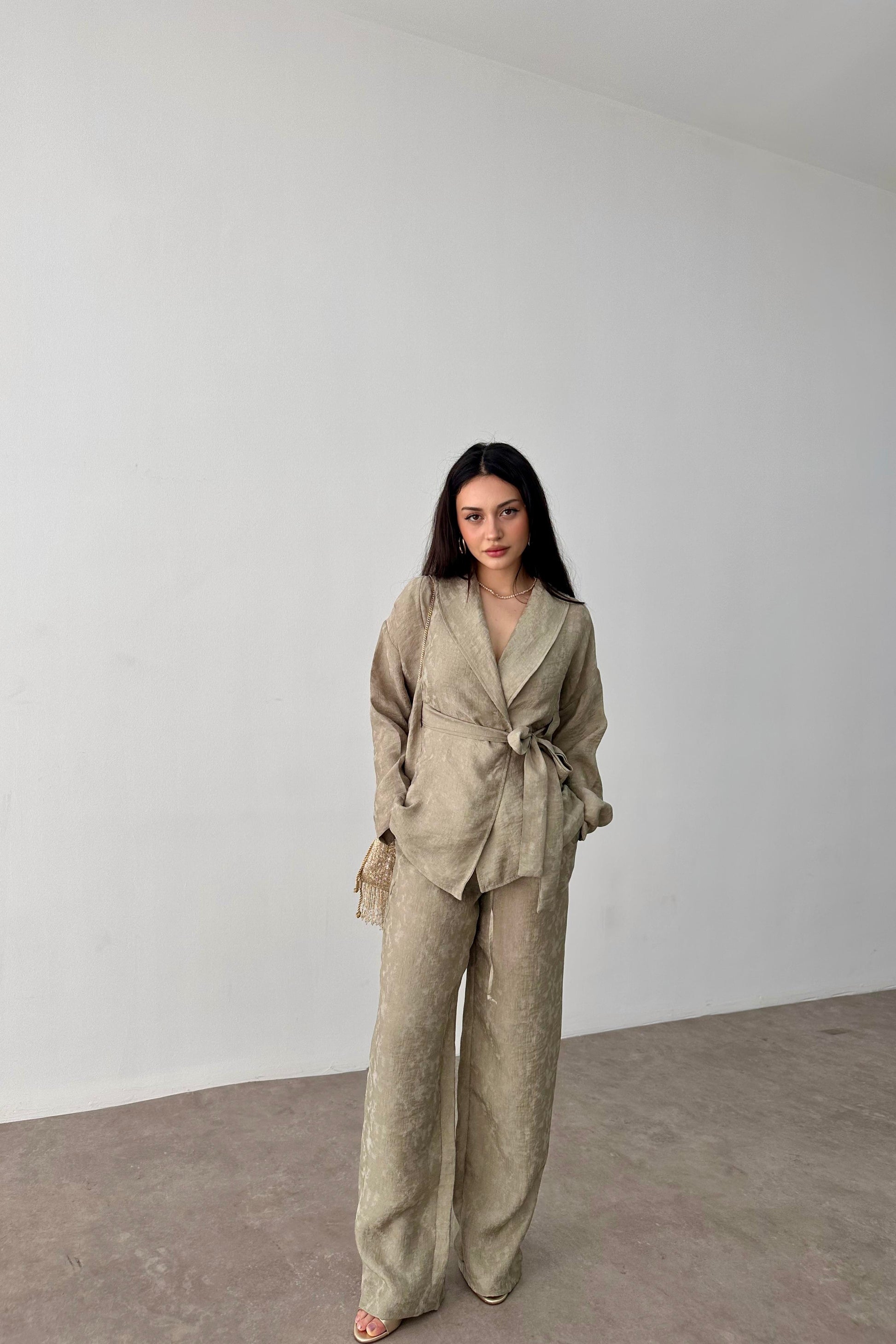Premium Şal Yaka Kimono Takım Haki