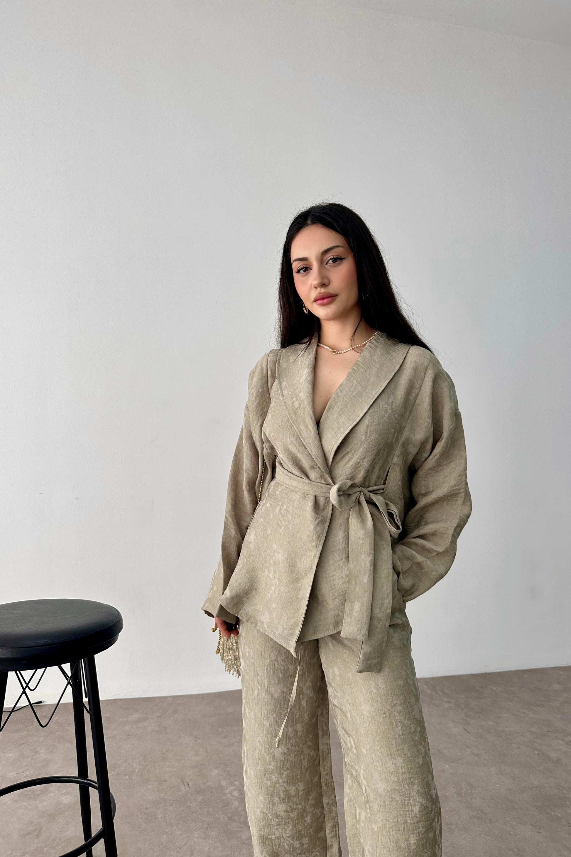 Premium Şal Yaka Kimono Takım Haki