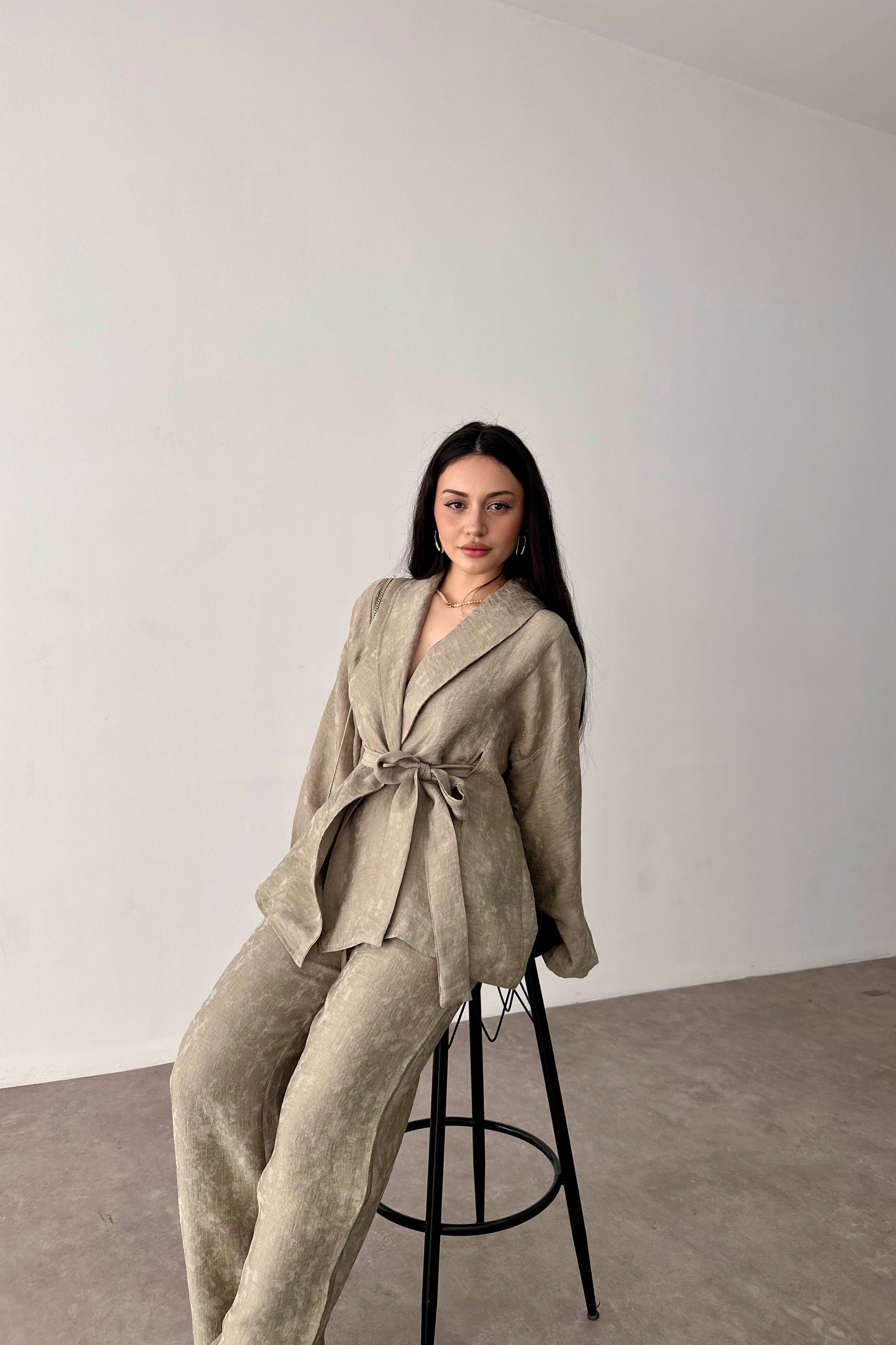 Premium Şal Yaka Kimono Takım Haki