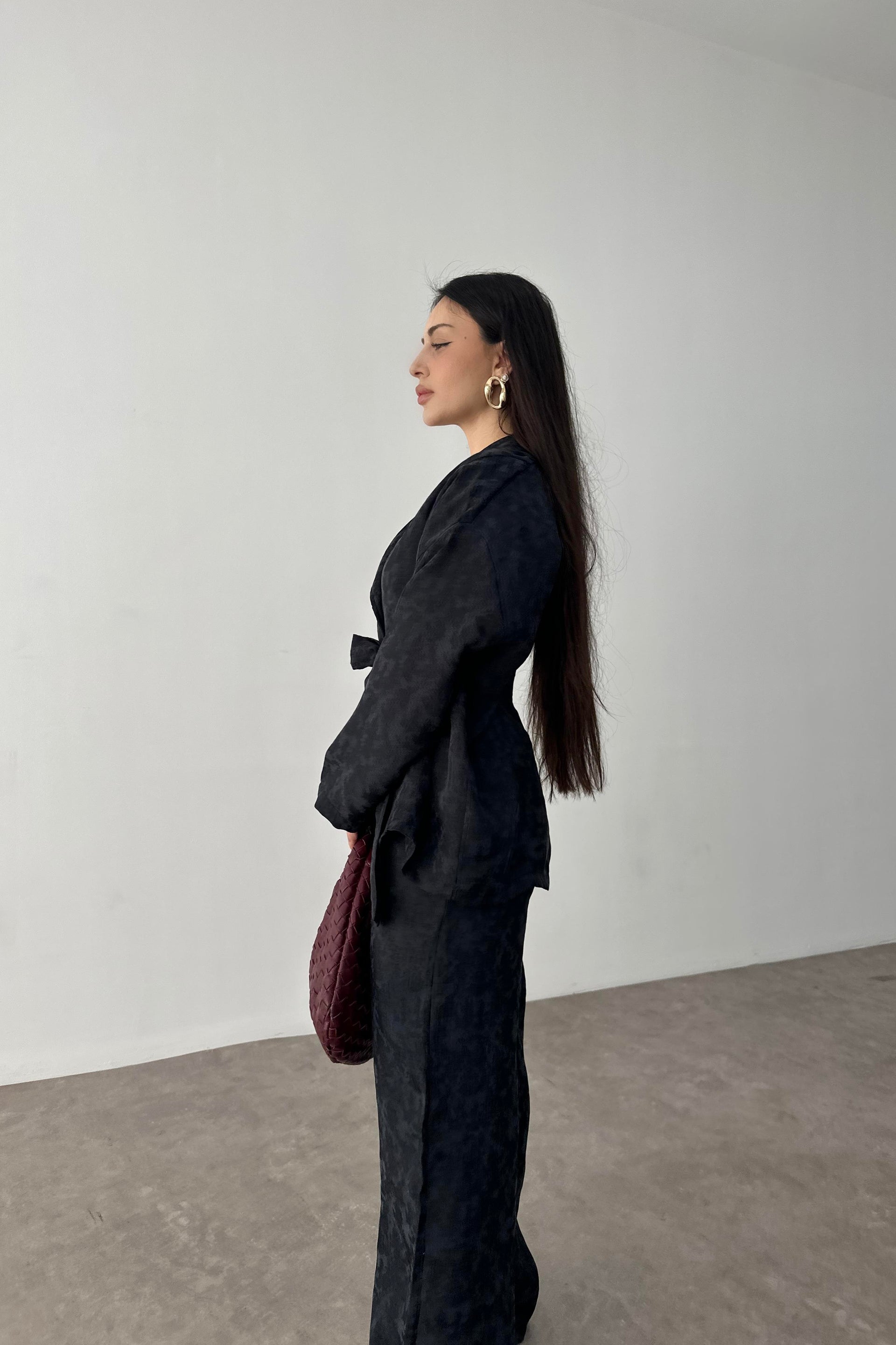 Premium Şal Yaka Kimono Takım Siyah