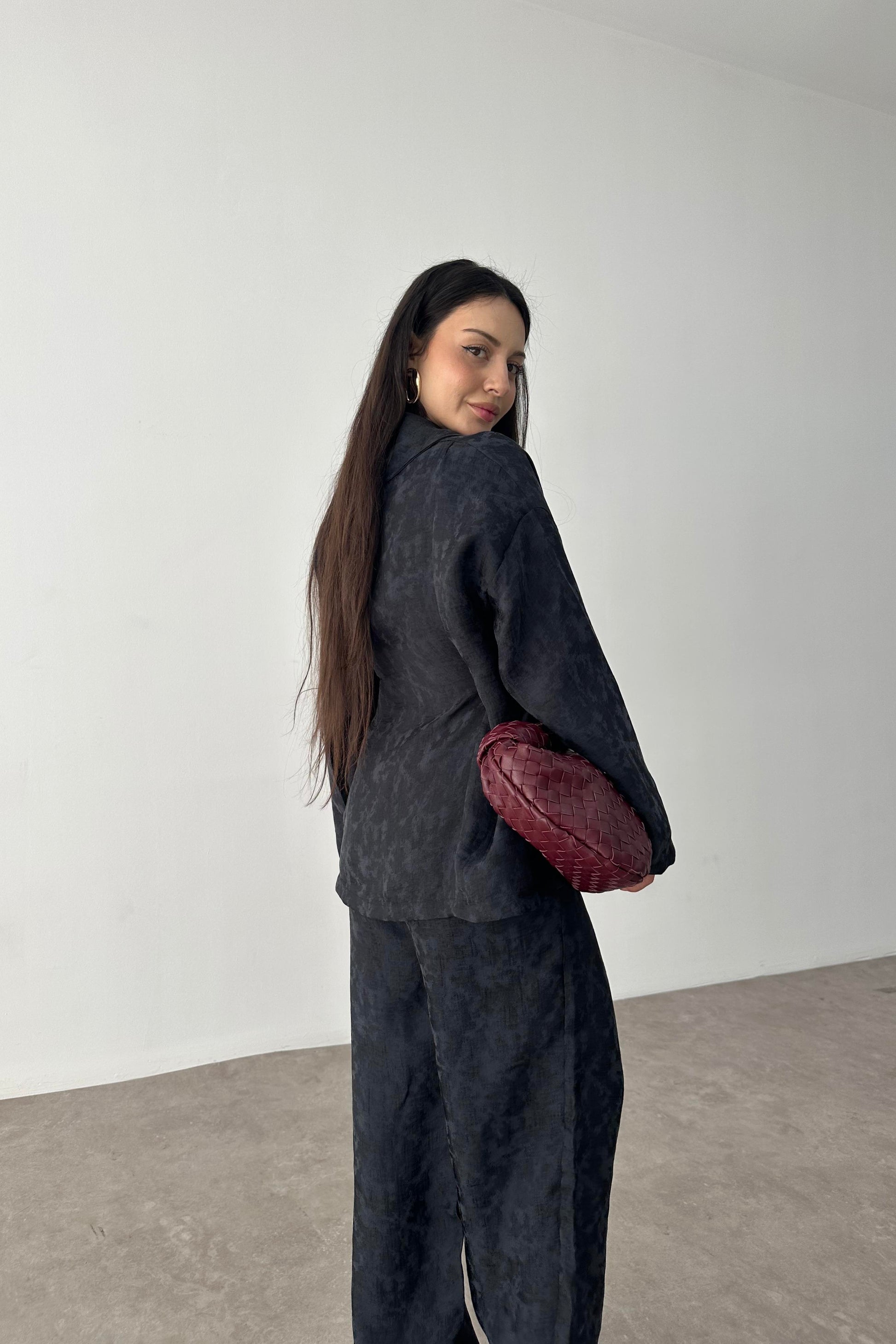 Premium Şal Yaka Kimono Takım Siyah