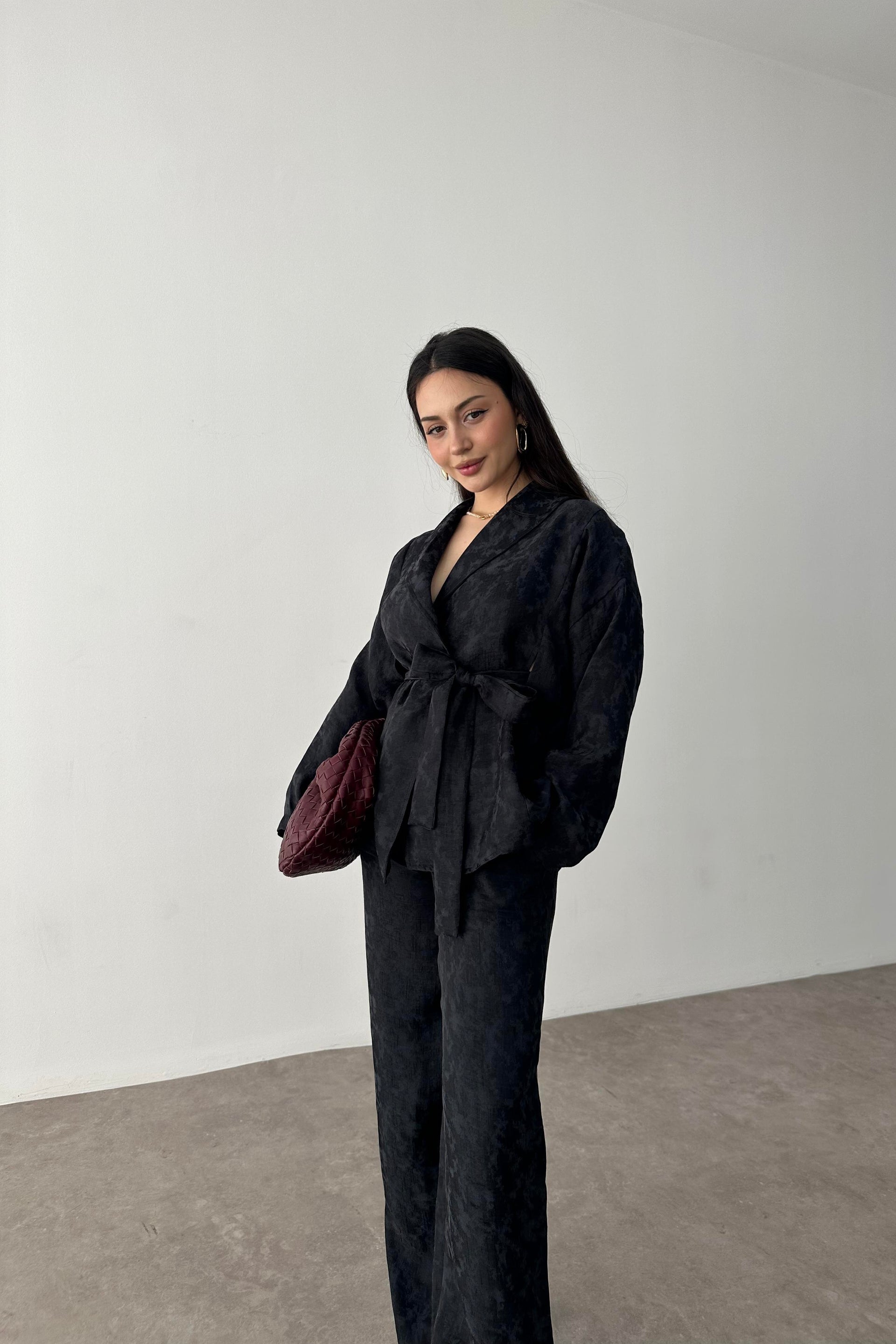 Premium Şal Yaka Kimono Takım Siyah