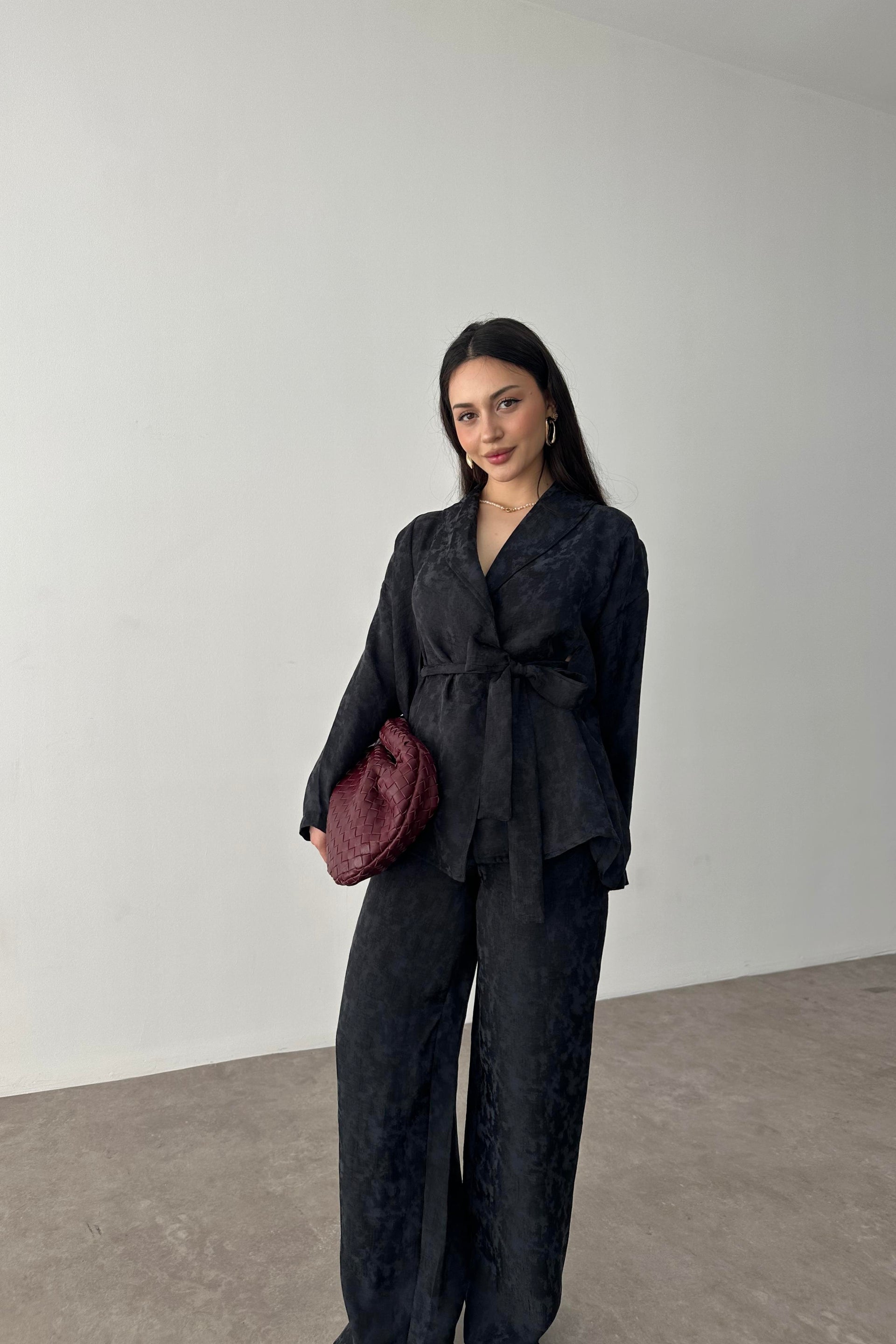 Premium Şal Yaka Kimono Takım Siyah
