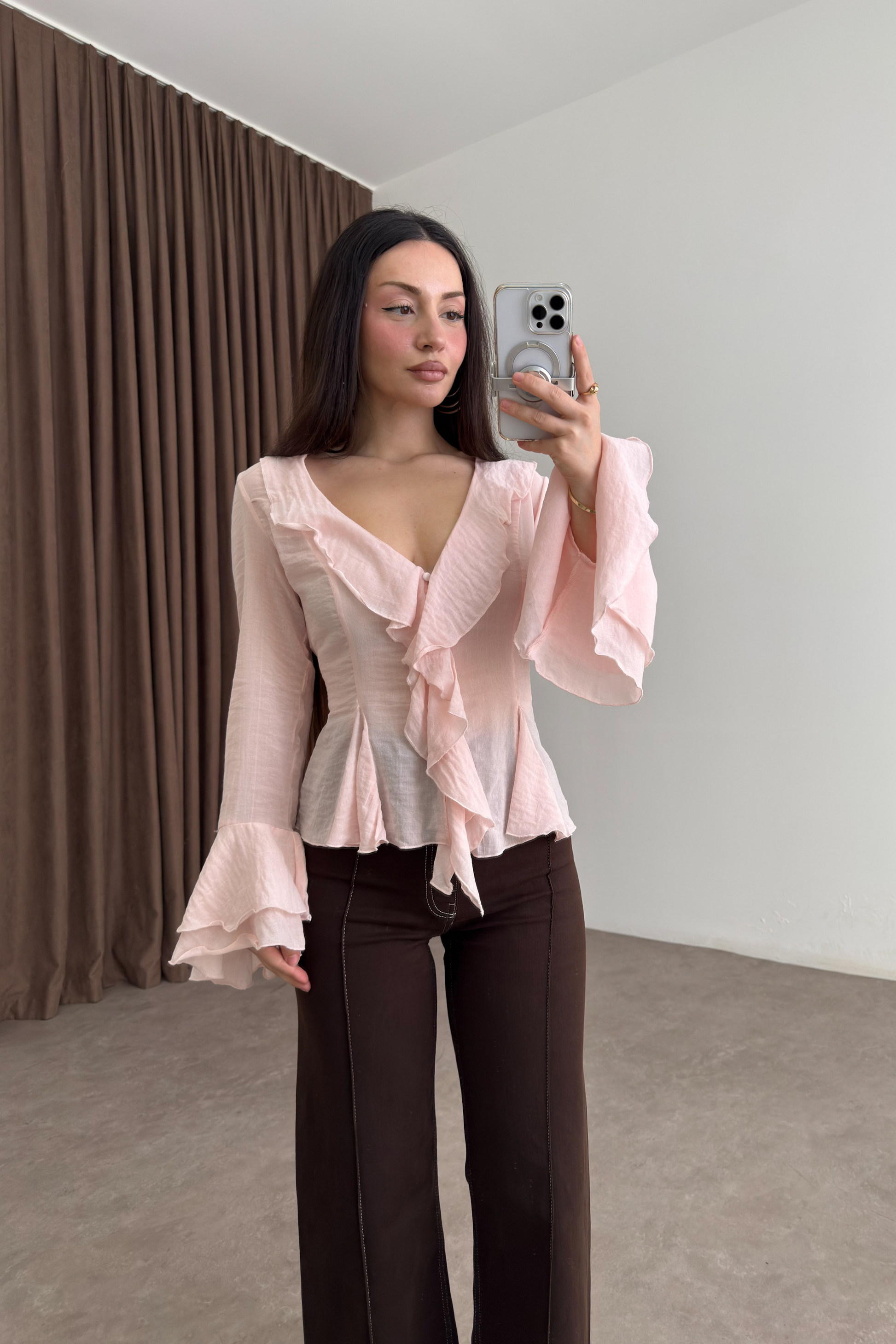Premium Seashell Pembe Romantik Gömlek