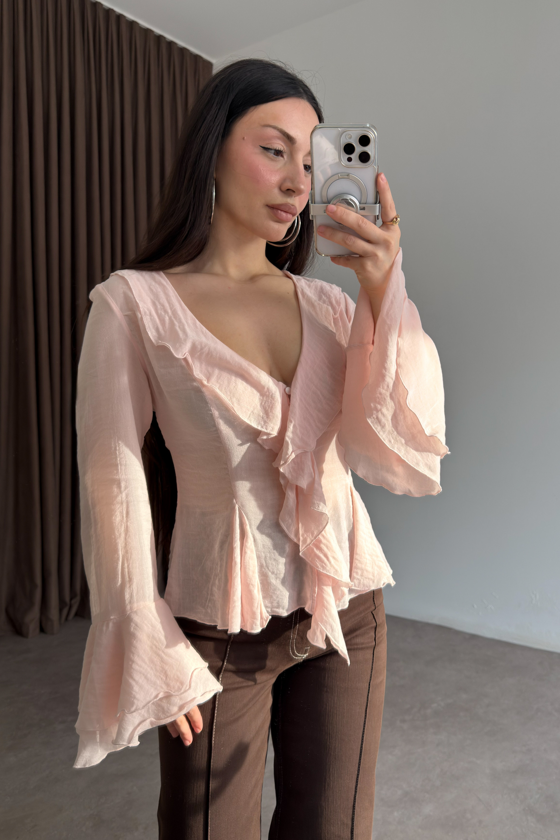 Premium Seashell Pembe Romantik Gömlek