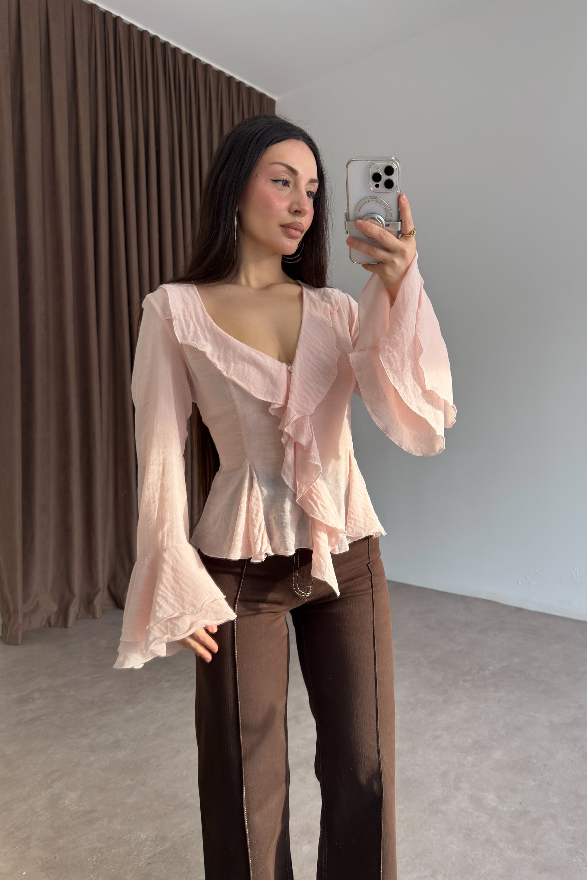 Premium Seashell Pembe Romantik Gömlek
