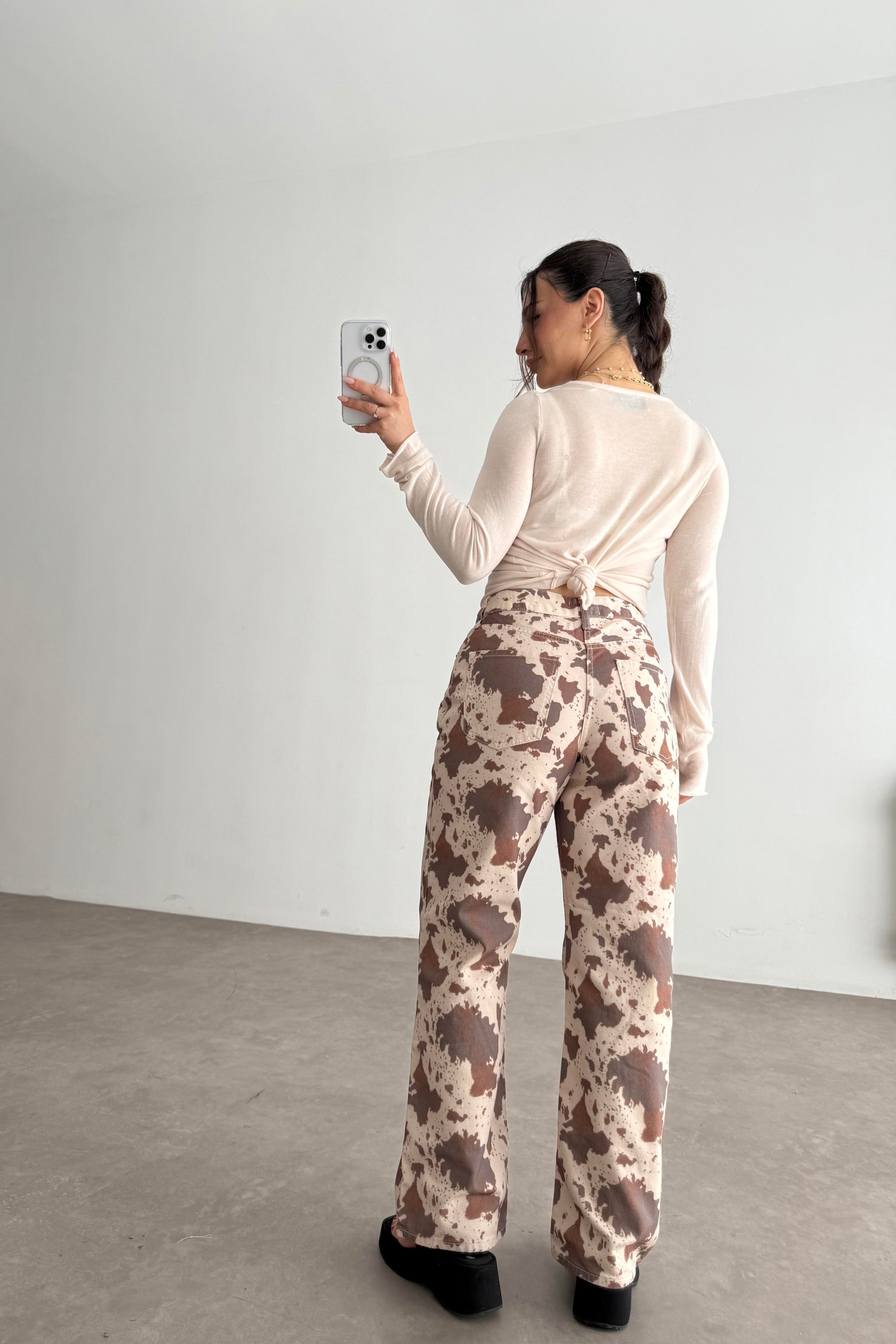 River Island Tasarım Cow Pantolon