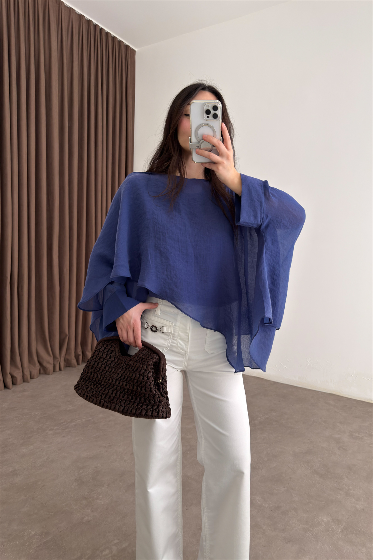Premium Tensel Mavi Pelerin Bluz