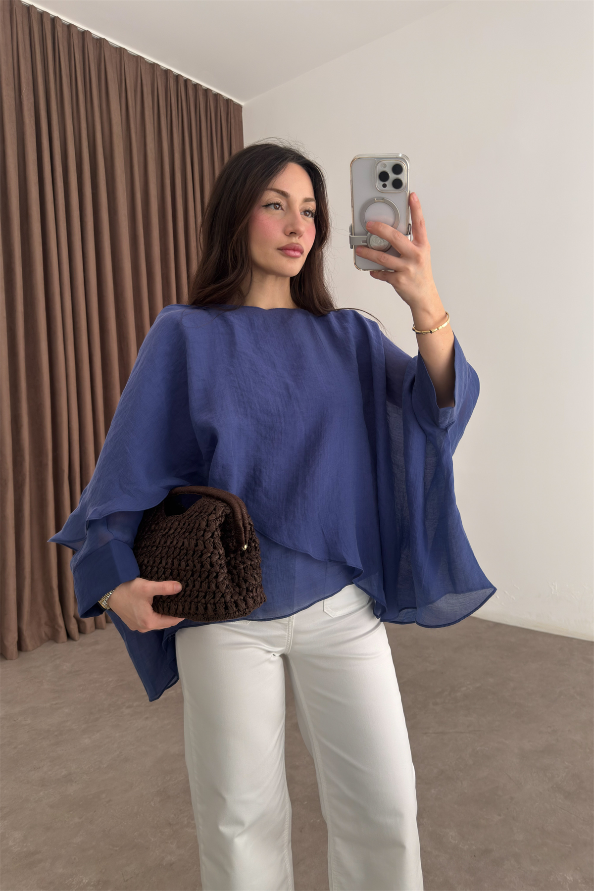 Premium Tensel Mavi Pelerin Bluz