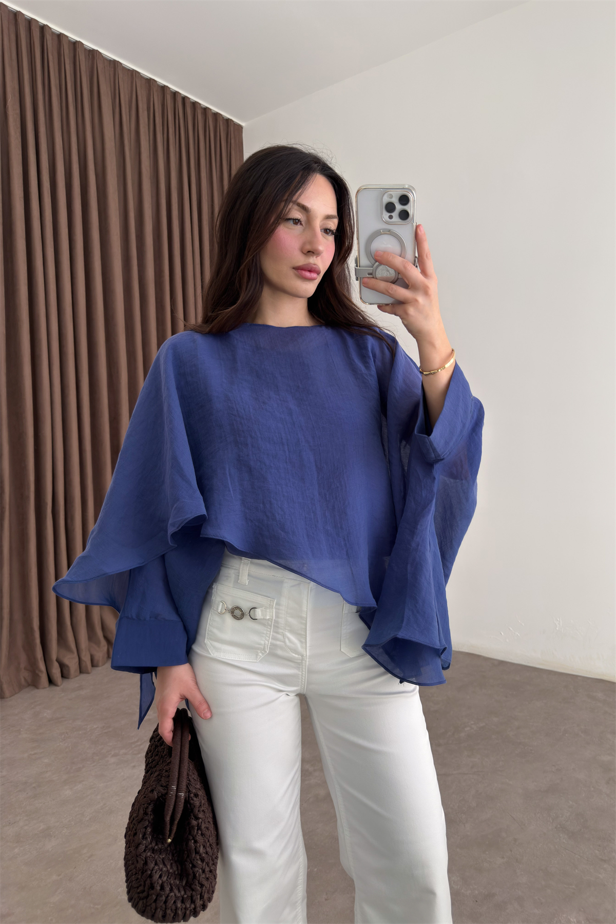 Premium Tensel Mavi Pelerin Bluz